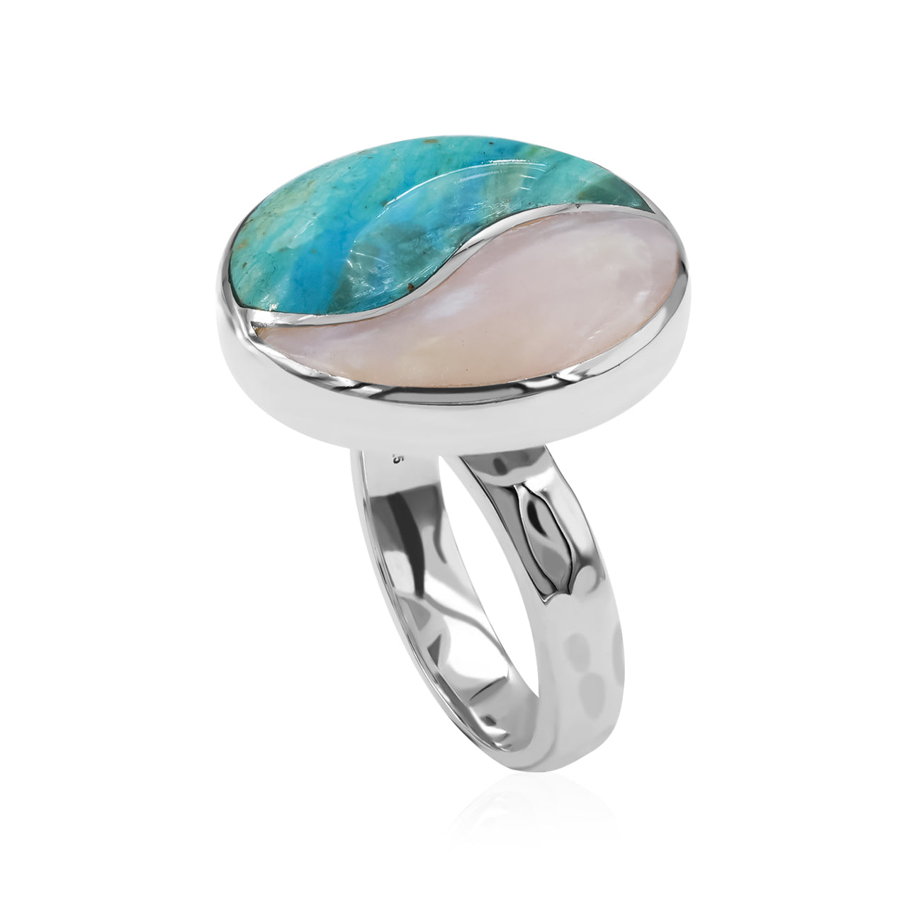 Starborn Turquoise & Pink Opal Yin Yang Round Ring in Sterling Silver