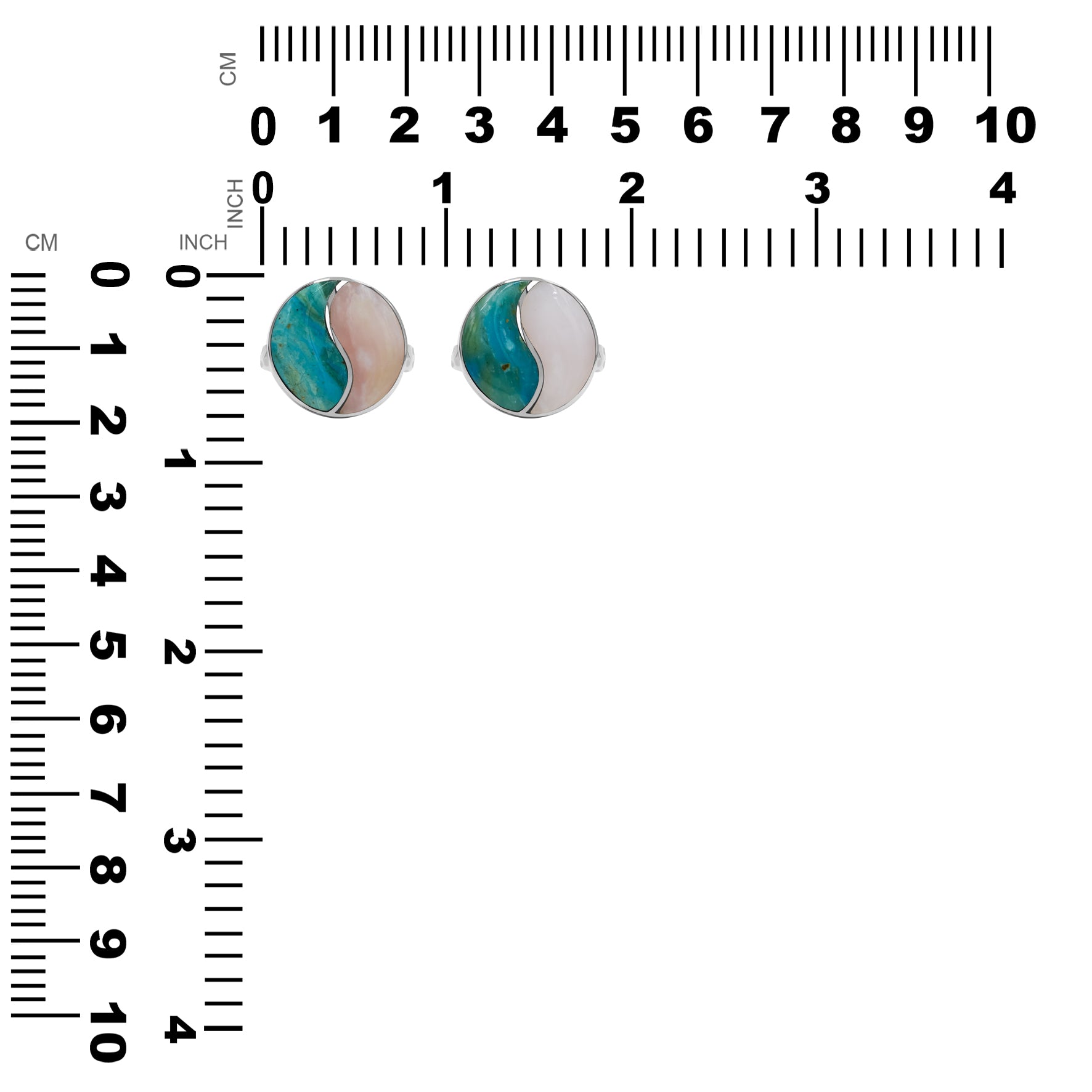 Starborn Turquoise & Pink Opal Yin Yang Round Ring in Sterling Silver