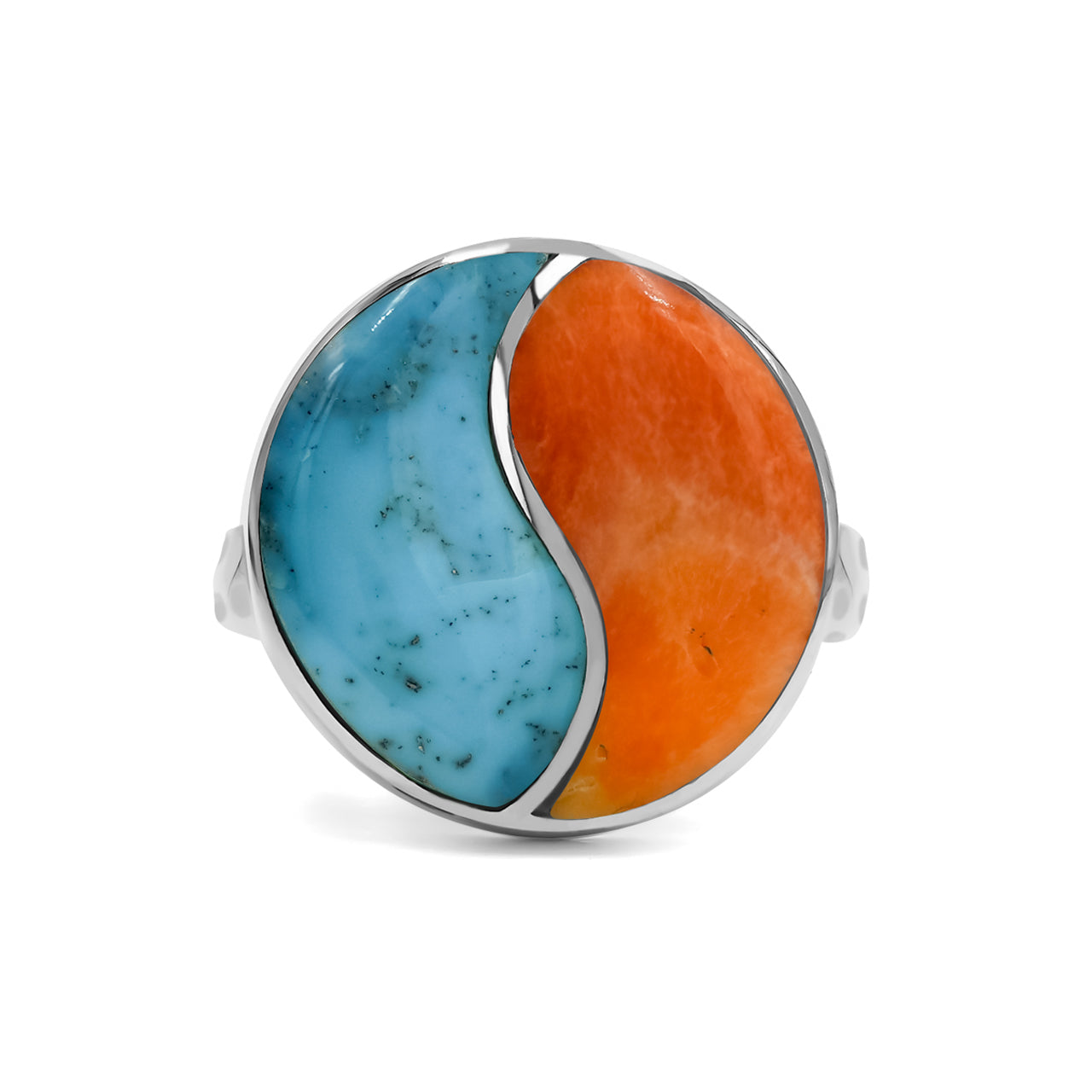 Starborn Turquoise & Spiney Oyster Shell Yin Yang Round Ring in Sterling Silver