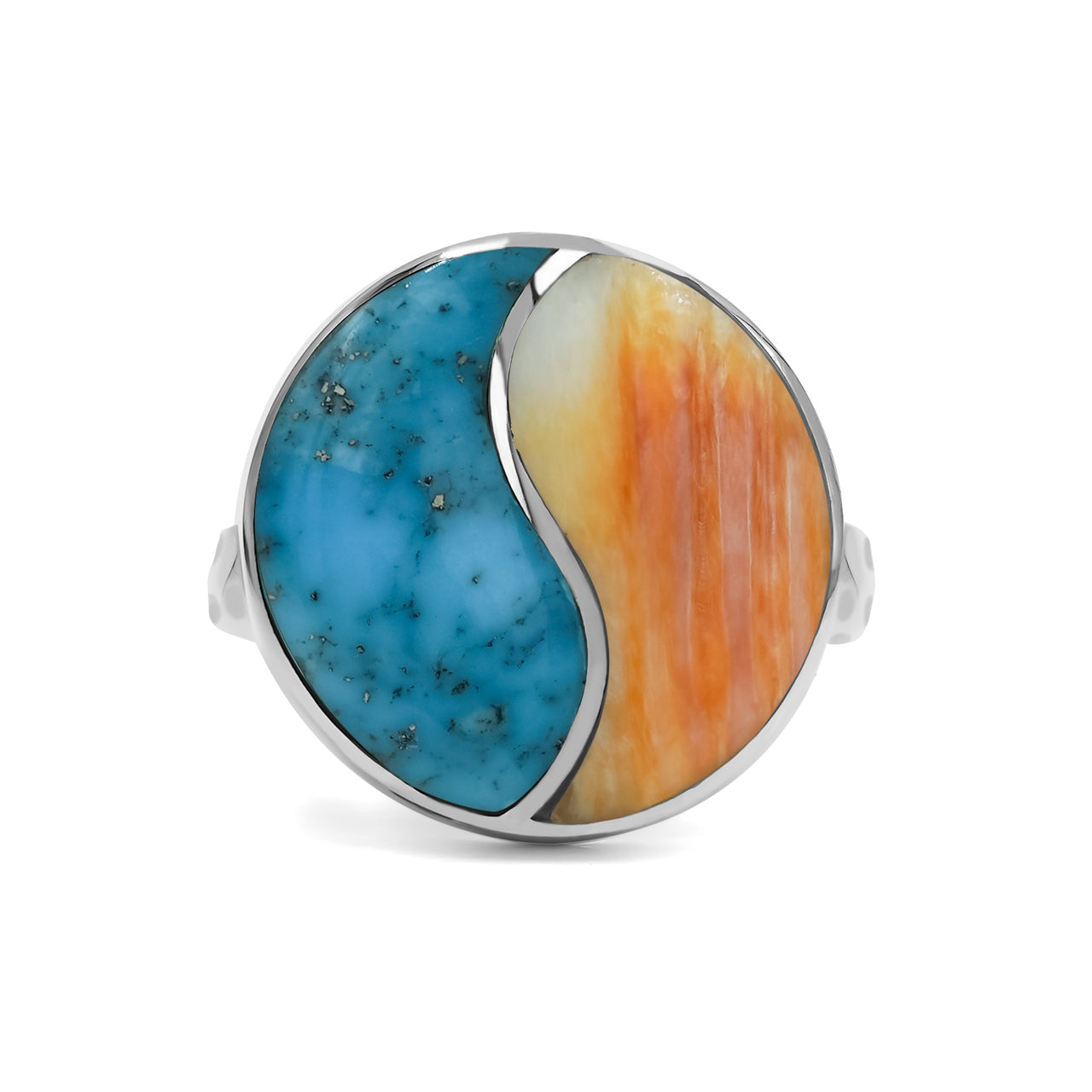 Starborn Turquoise & Spiney Oyster Shell Yin Yang Round Ring in Sterling Silver