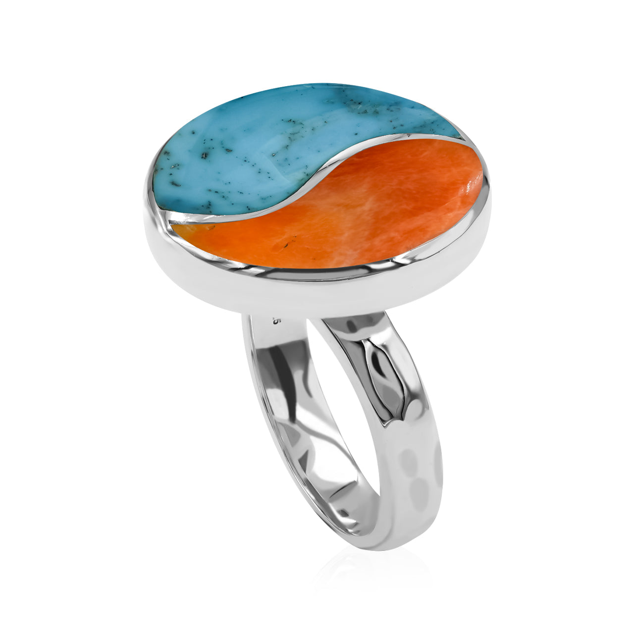 Starborn Turquoise & Spiney Oyster Shell Yin Yang Round Ring in Sterling Silver