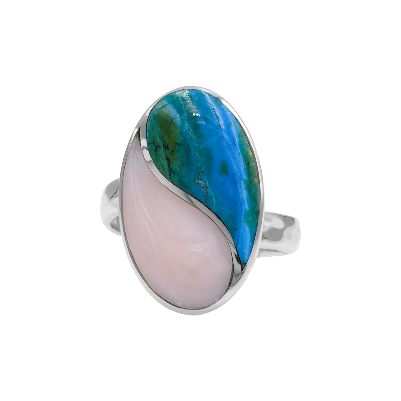 Starborn Pink Opal & Peruvian Blue Opal Yin & Yang Oval Ring in Sterling Silver