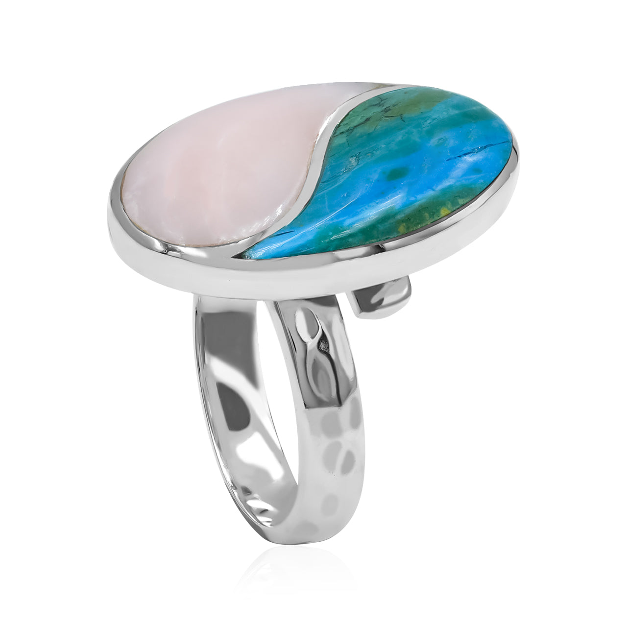 Starborn Pink Opal & Peruvian Blue Opal Yin & Yang Oval Ring in Sterling Silver