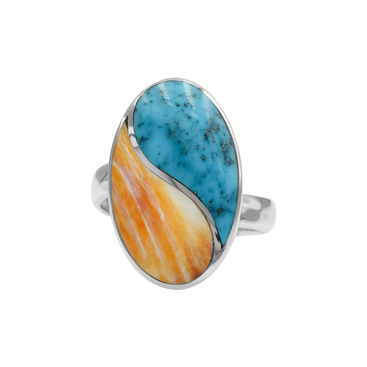 Starborn Turquoise & Spiney Oyster Shell Yin Yang Oval Ring in Sterling Silver