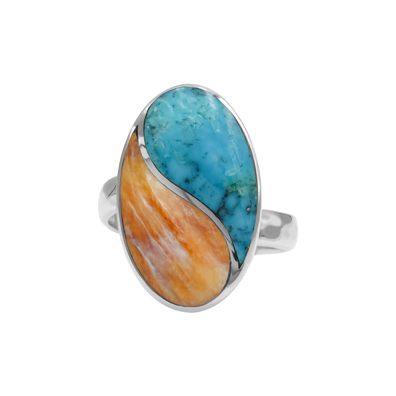 Starborn Turquoise & Spiney Oyster Shell Yin Yang Oval Ring in Sterling Silver