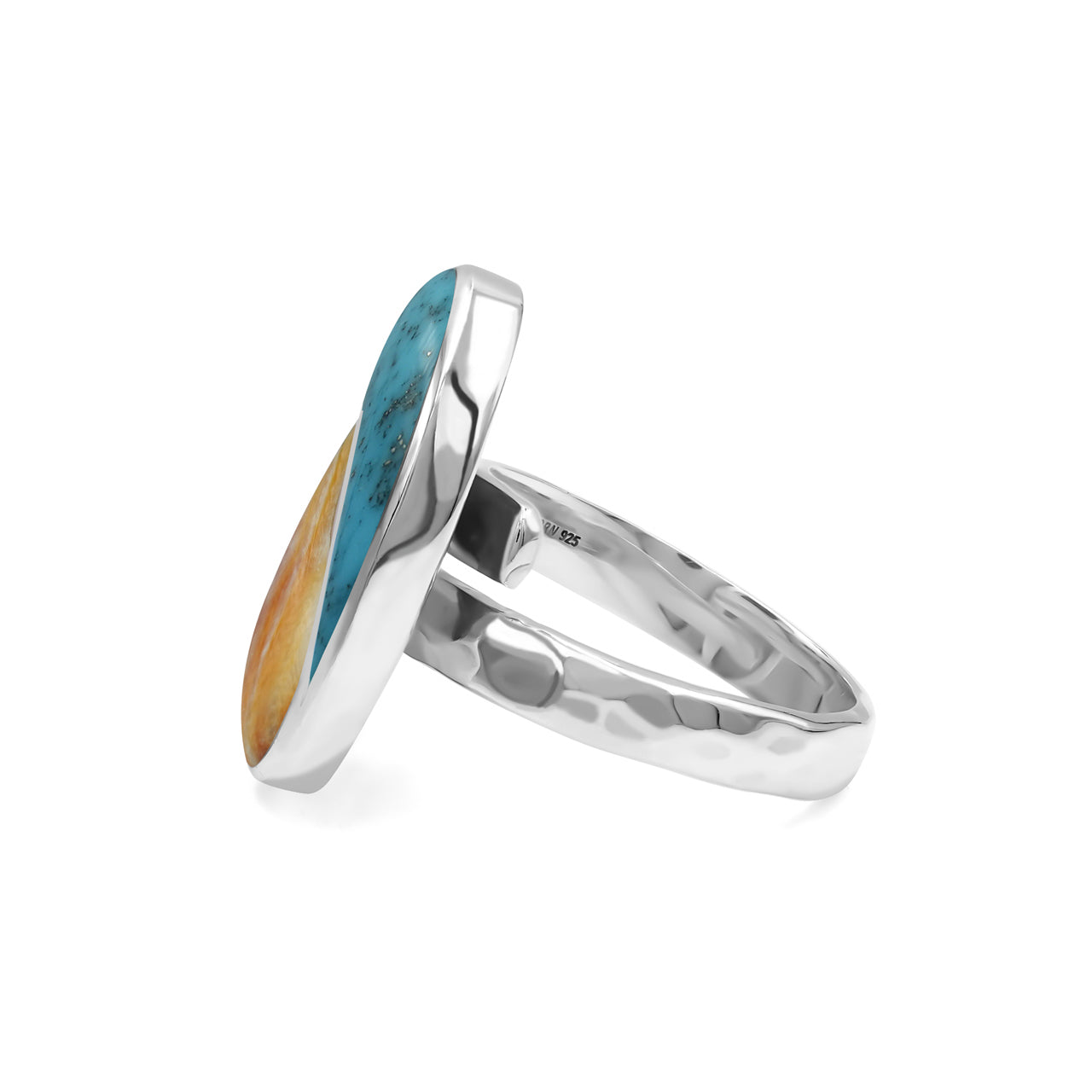 Starborn Turquoise & Spiney Oyster Shell Yin Yang Oval Ring in Sterling Silver