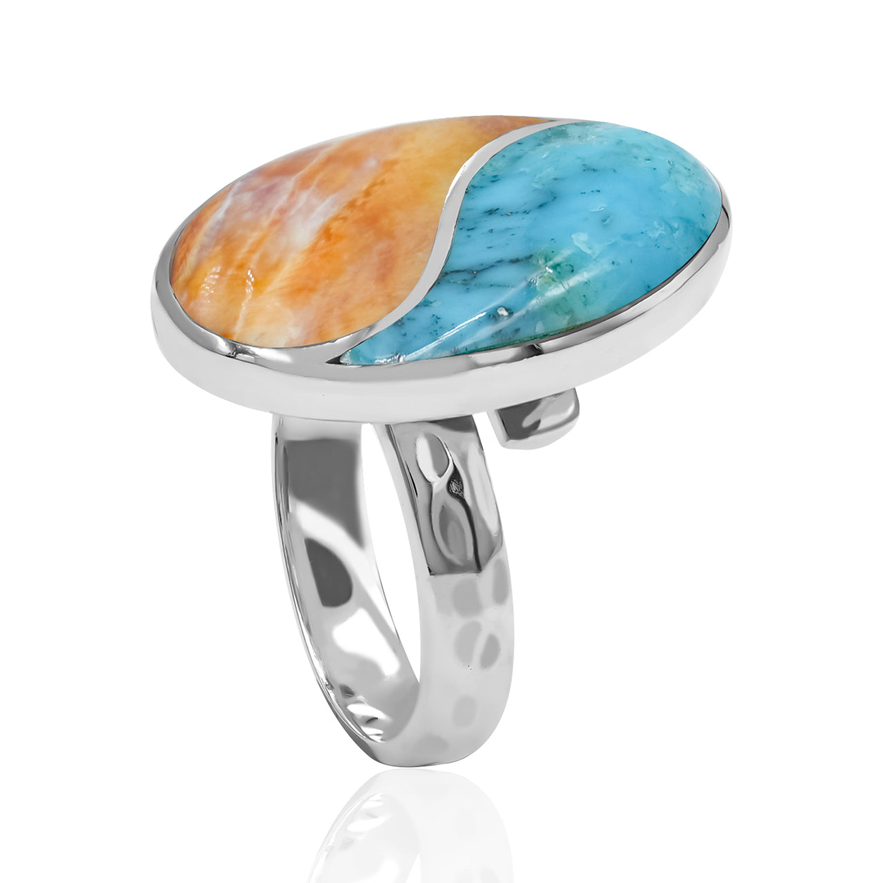 Starborn Turquoise & Spiney Oyster Shell Yin Yang Oval Ring in Sterling Silver