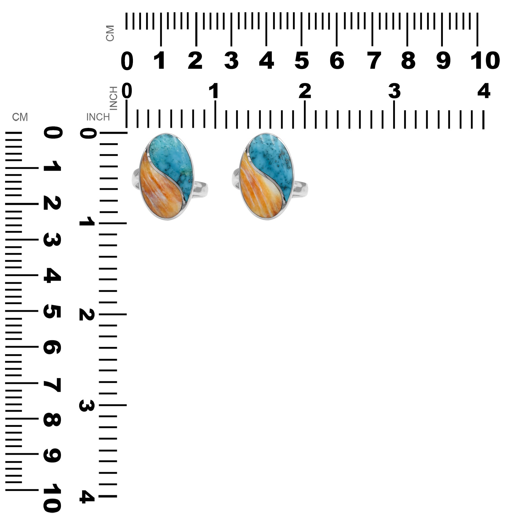 Starborn Turquoise & Spiney Oyster Shell Yin Yang Oval Ring in Sterling Silver