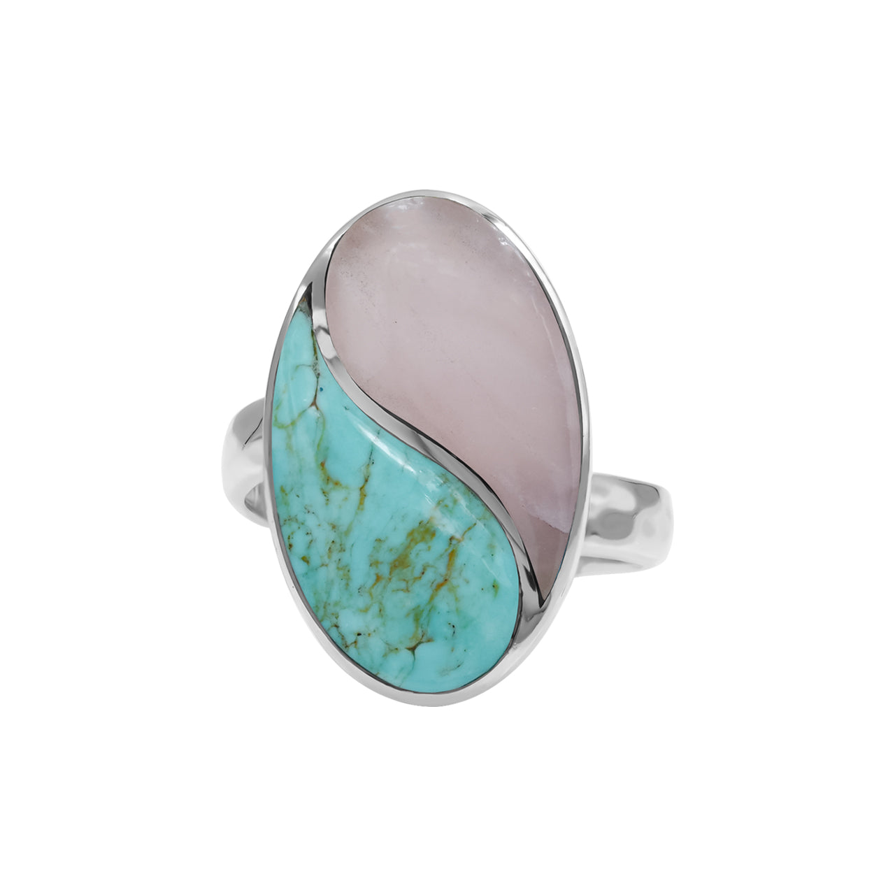 Starborn Turquoise & Guava Quartz Yin Yang Oval Ring in Sterling Silver
