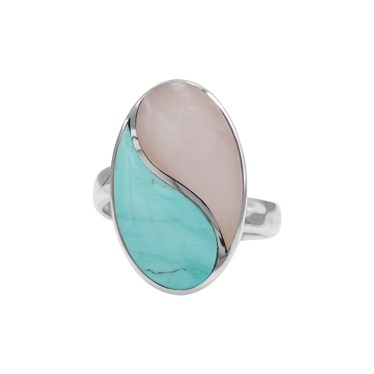 Starborn Turquoise & Guava Quartz Yin Yang Oval Ring in Sterling Silver