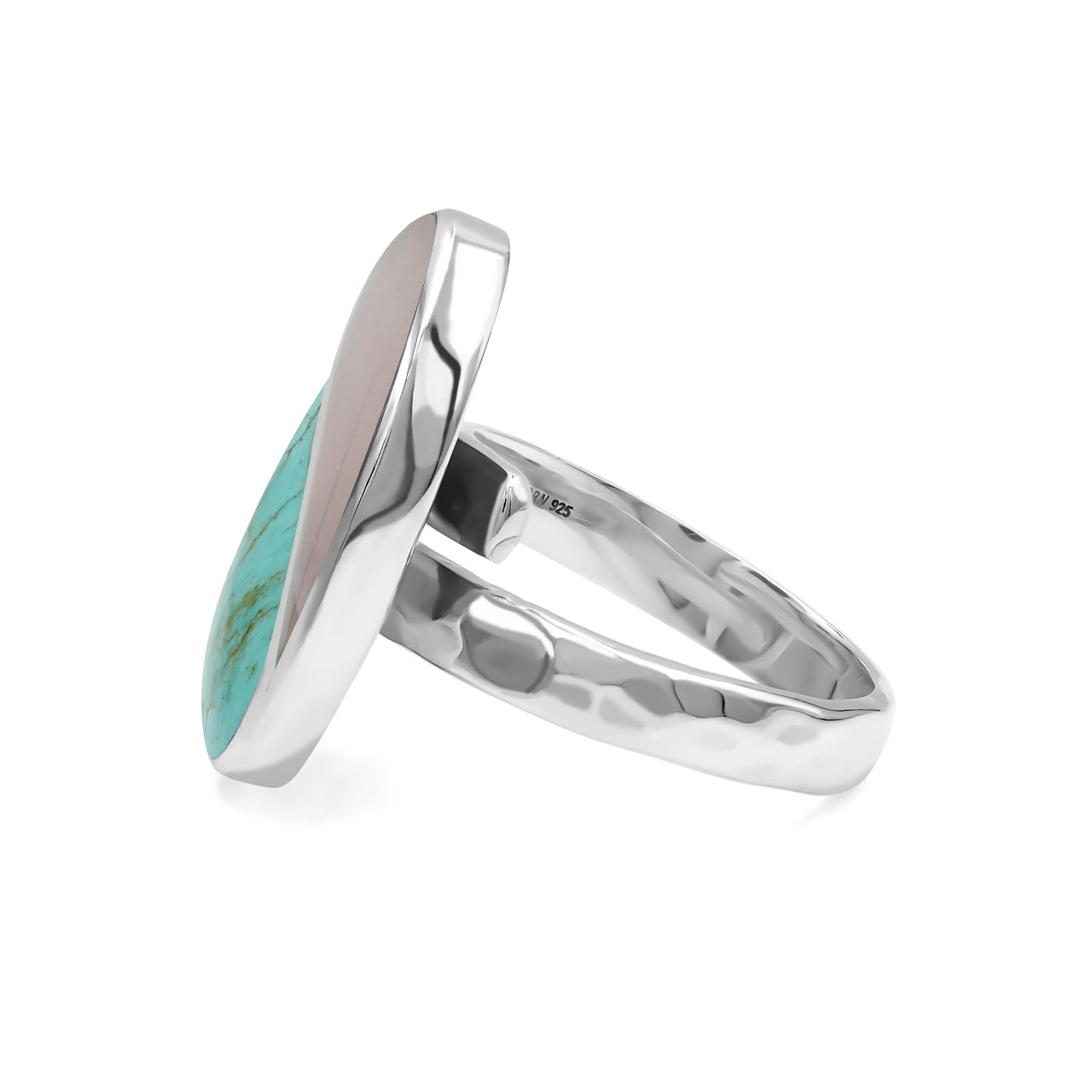 Starborn Turquoise & Guava Quartz Yin Yang Oval Ring in Sterling Silver