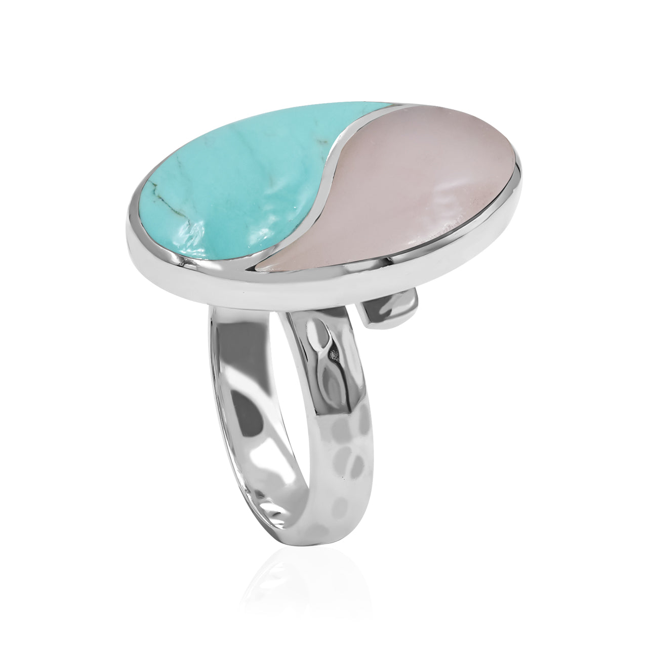 Starborn Turquoise & Guava Quartz Yin Yang Oval Ring in Sterling Silver