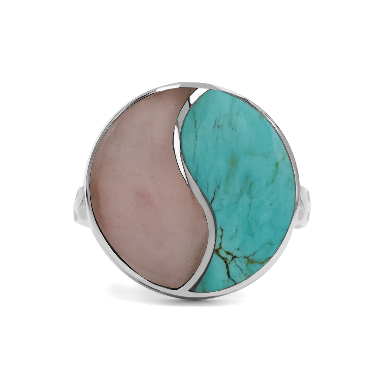 Starborn Turquoise & Guava Quartz Yin and Yang Round Ring in Sterling Silver