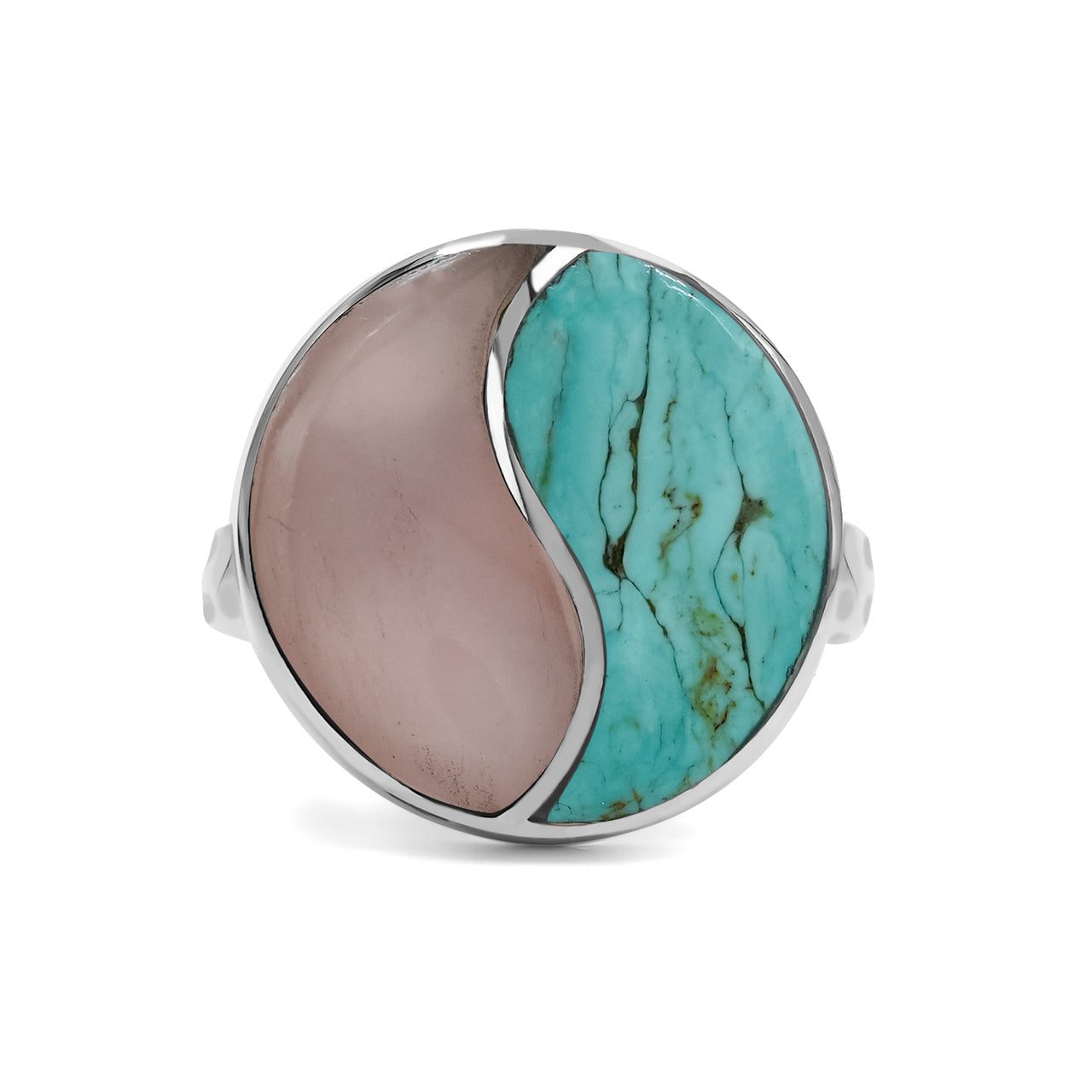 Starborn Turquoise & Guava Quartz Yin and Yang Round Ring in Sterling Silver