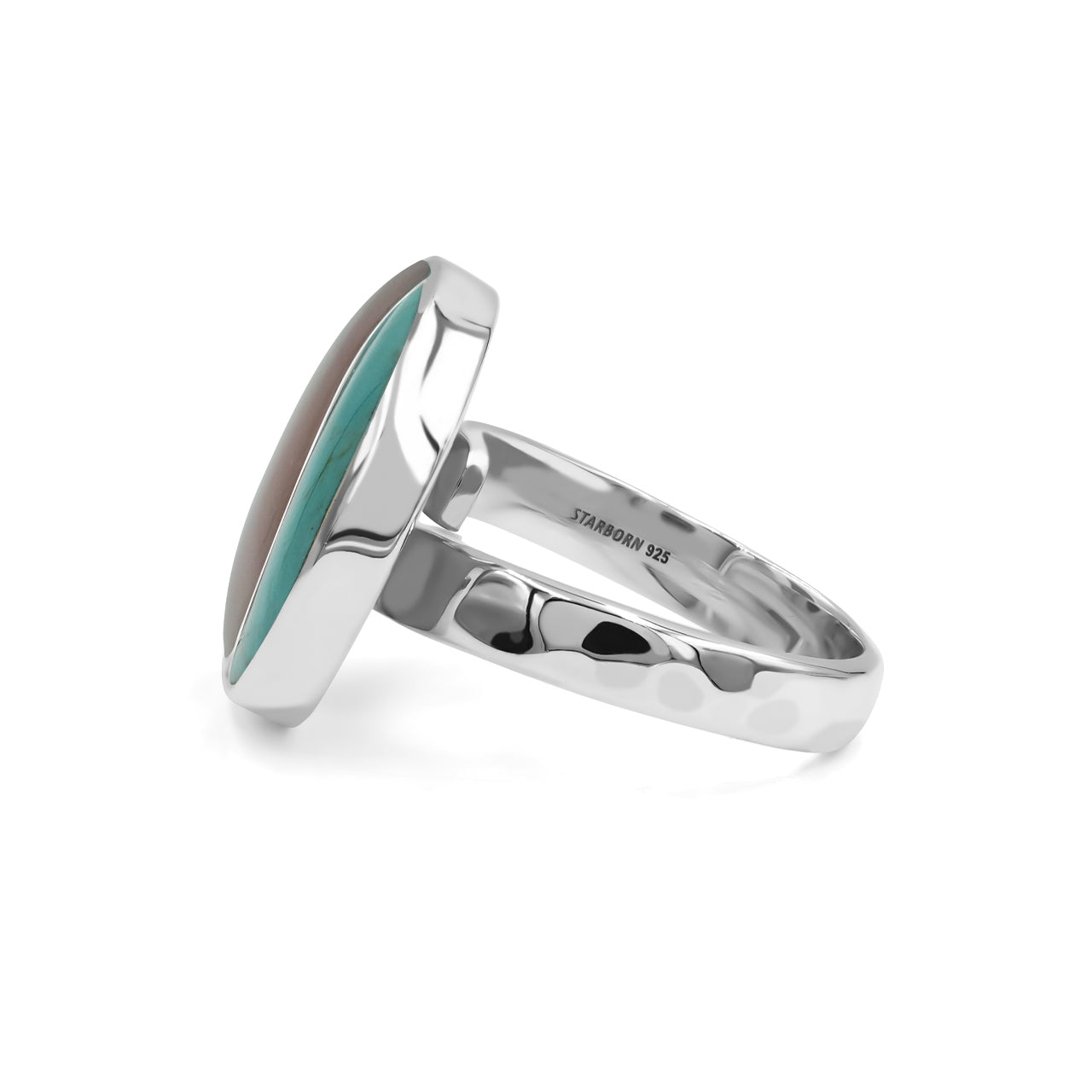 Starborn Turquoise & Guava Quartz Yin and Yang Round Ring in Sterling Silver