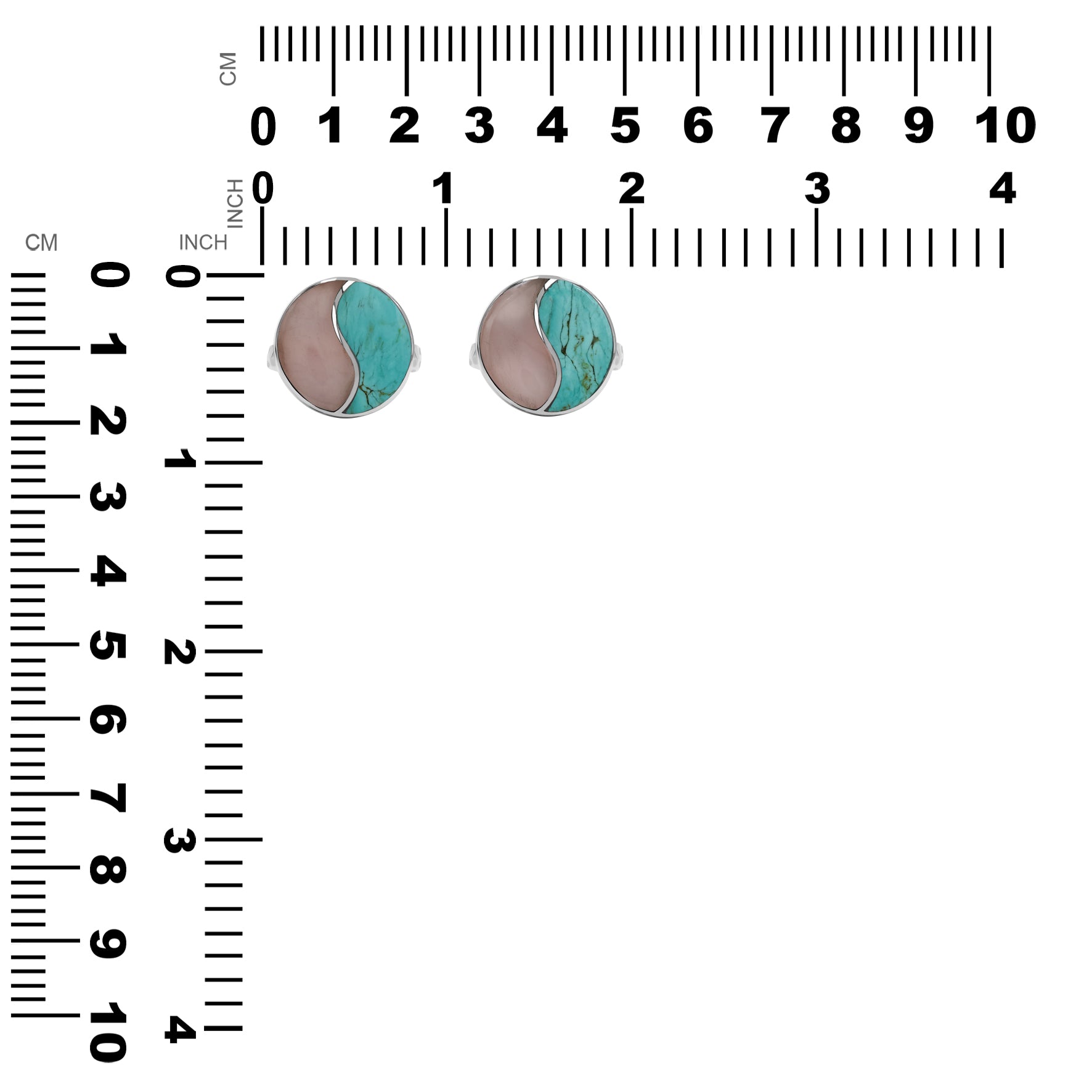 Starborn Turquoise & Guava Quartz Yin and Yang Round Ring in Sterling Silver