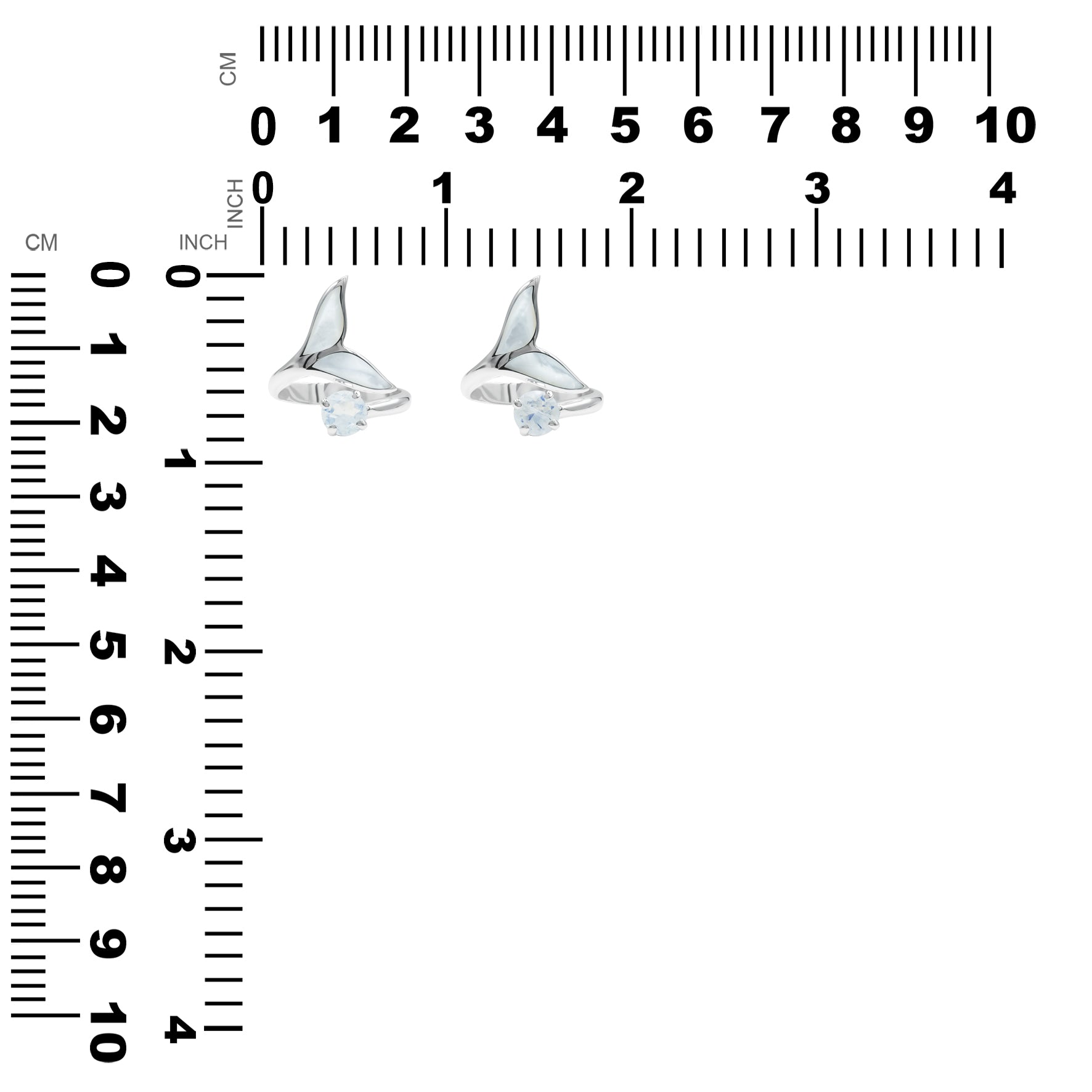 Starborn Mother of Pearl & Faceted Rainbow Moonstone Whale Tail Wrap Ring in Sterling Silver