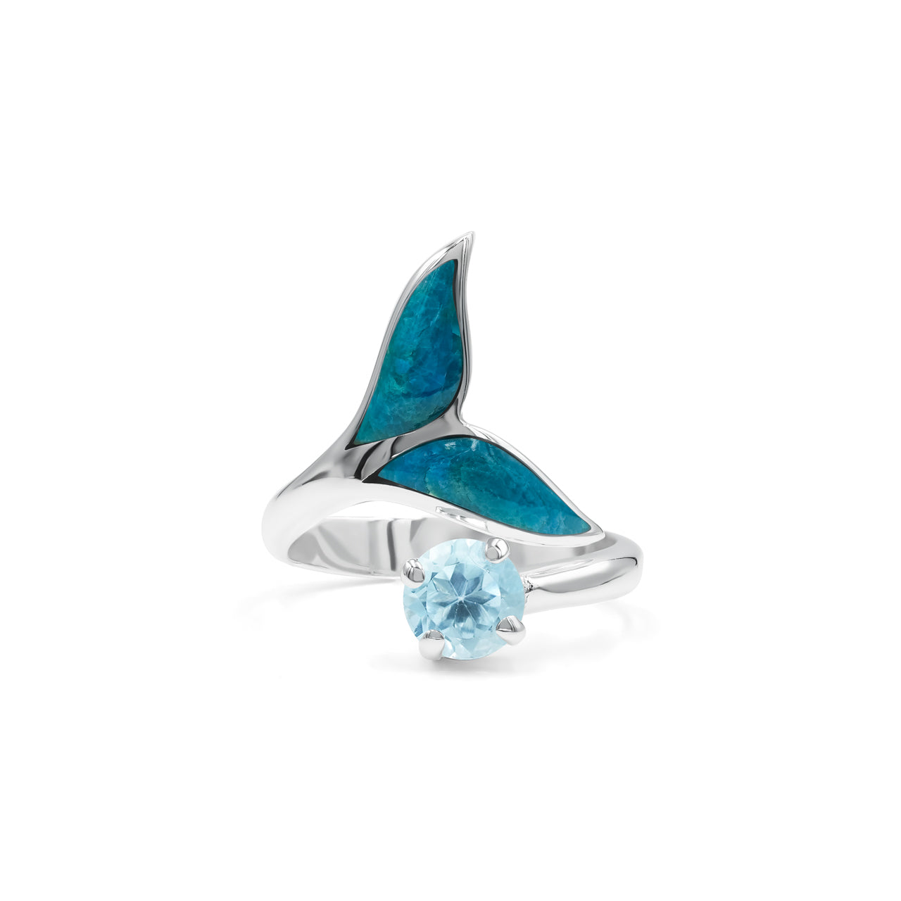 Starborn Peruvian Blue Opal & Faceted Blue Topaz Whale Tail Wrap Ring in Sterling Silver