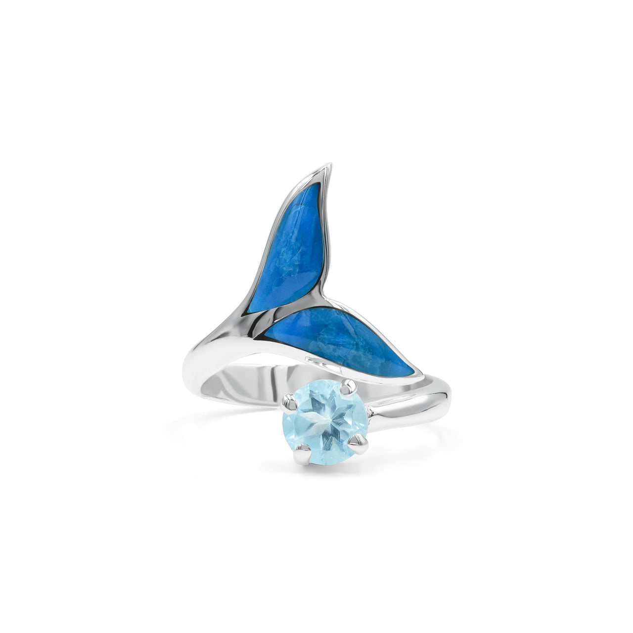 Starborn Peruvian Blue Opal & Faceted Blue Topaz Whale Tail Wrap Ring in Sterling Silver