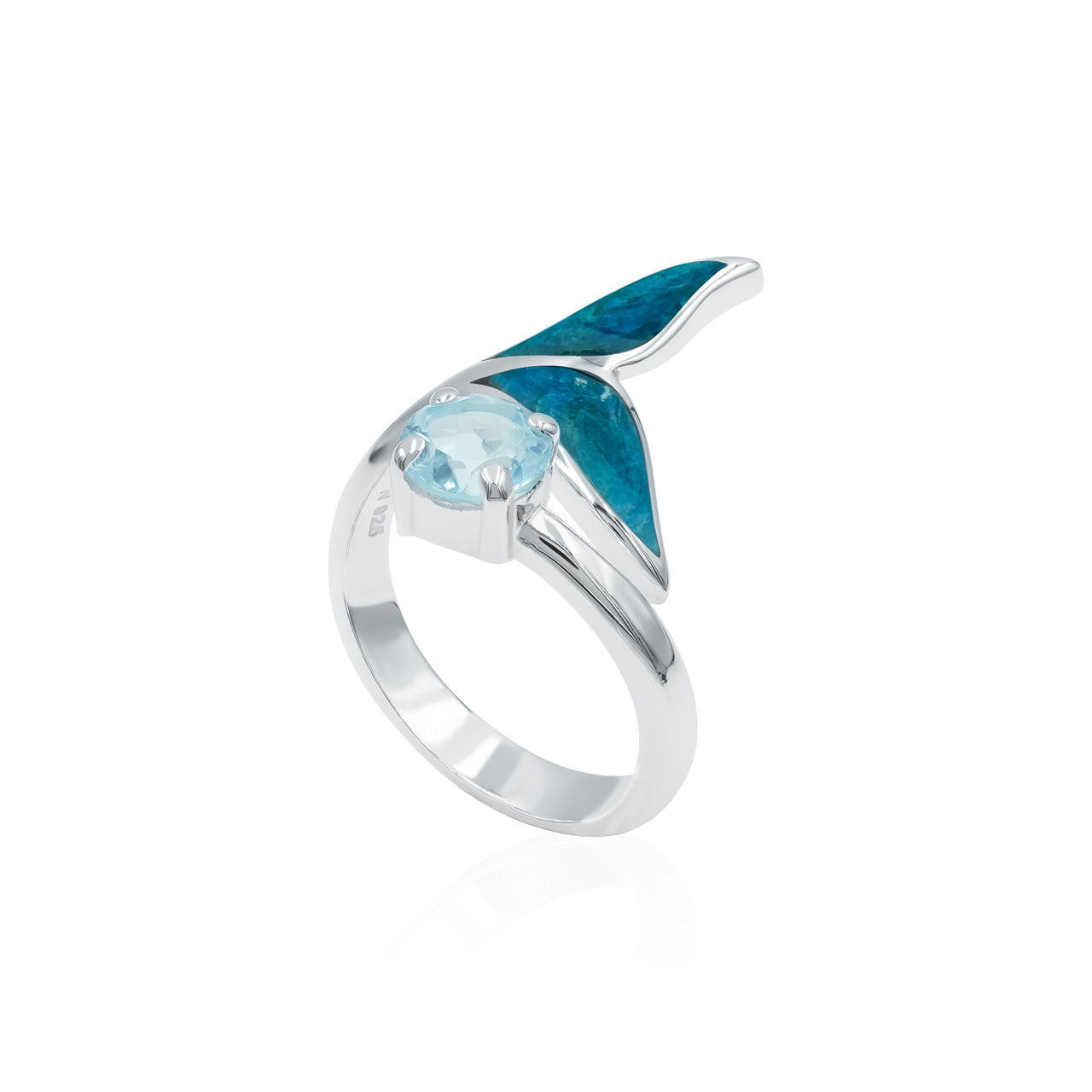 Starborn Peruvian Blue Opal & Faceted Blue Topaz Whale Tail Wrap Ring in Sterling Silver