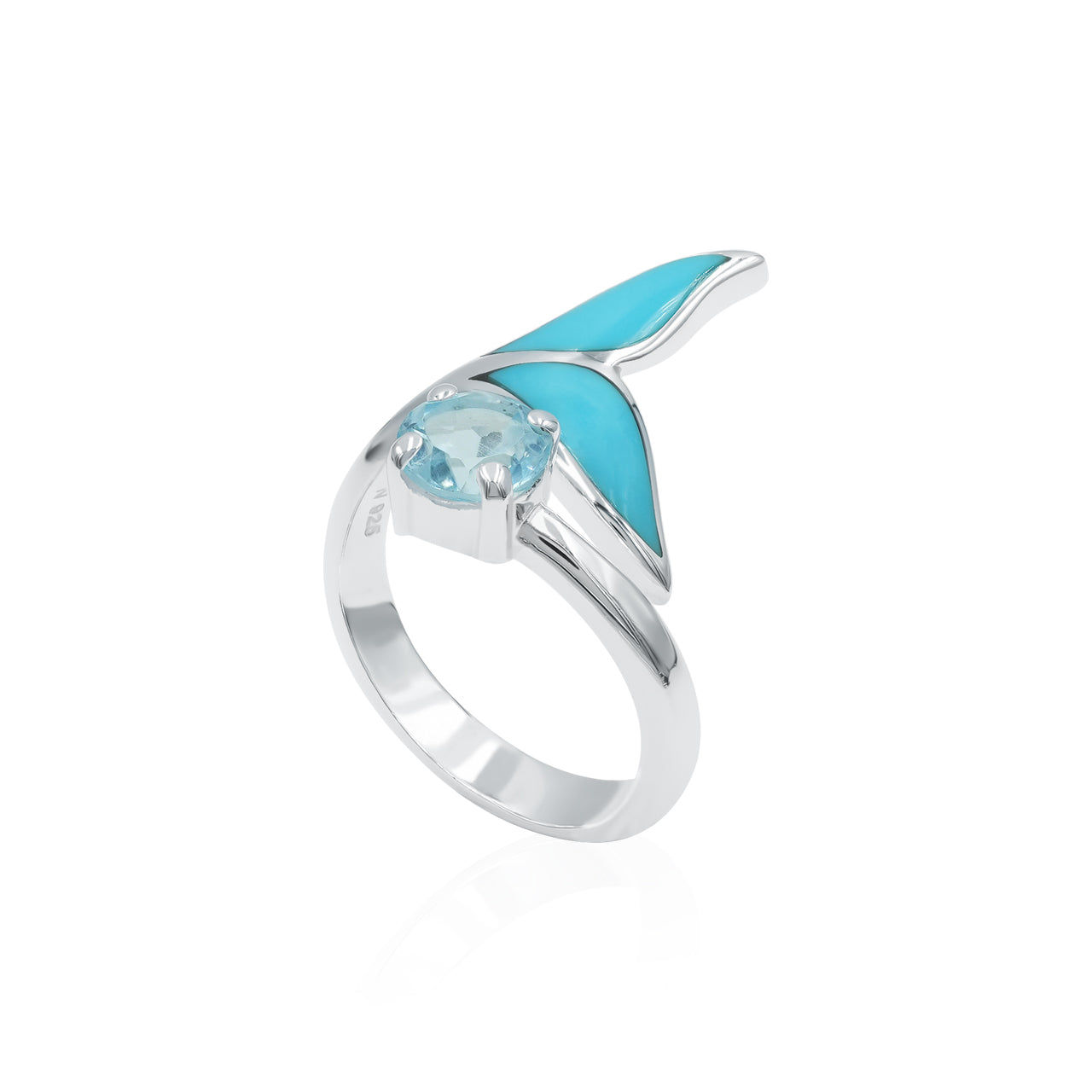 Starborn Sleeping Beauty Turquoise & Faceted Blue Topaz Whale Tail Wrap Ring in Sterling Silver