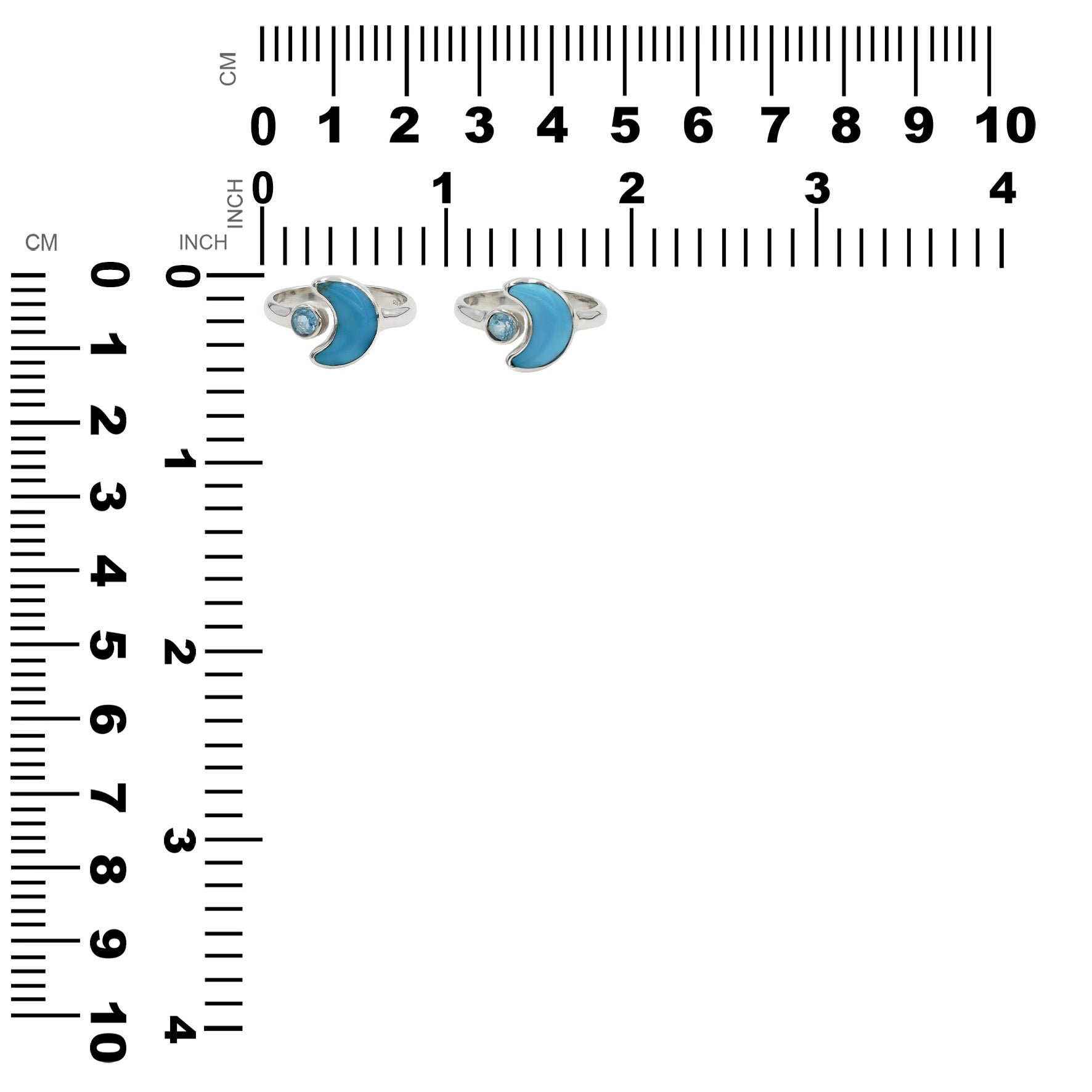 Anillo de luna creciente con topacio azul facetado y turquesa Starborn en plata de ley