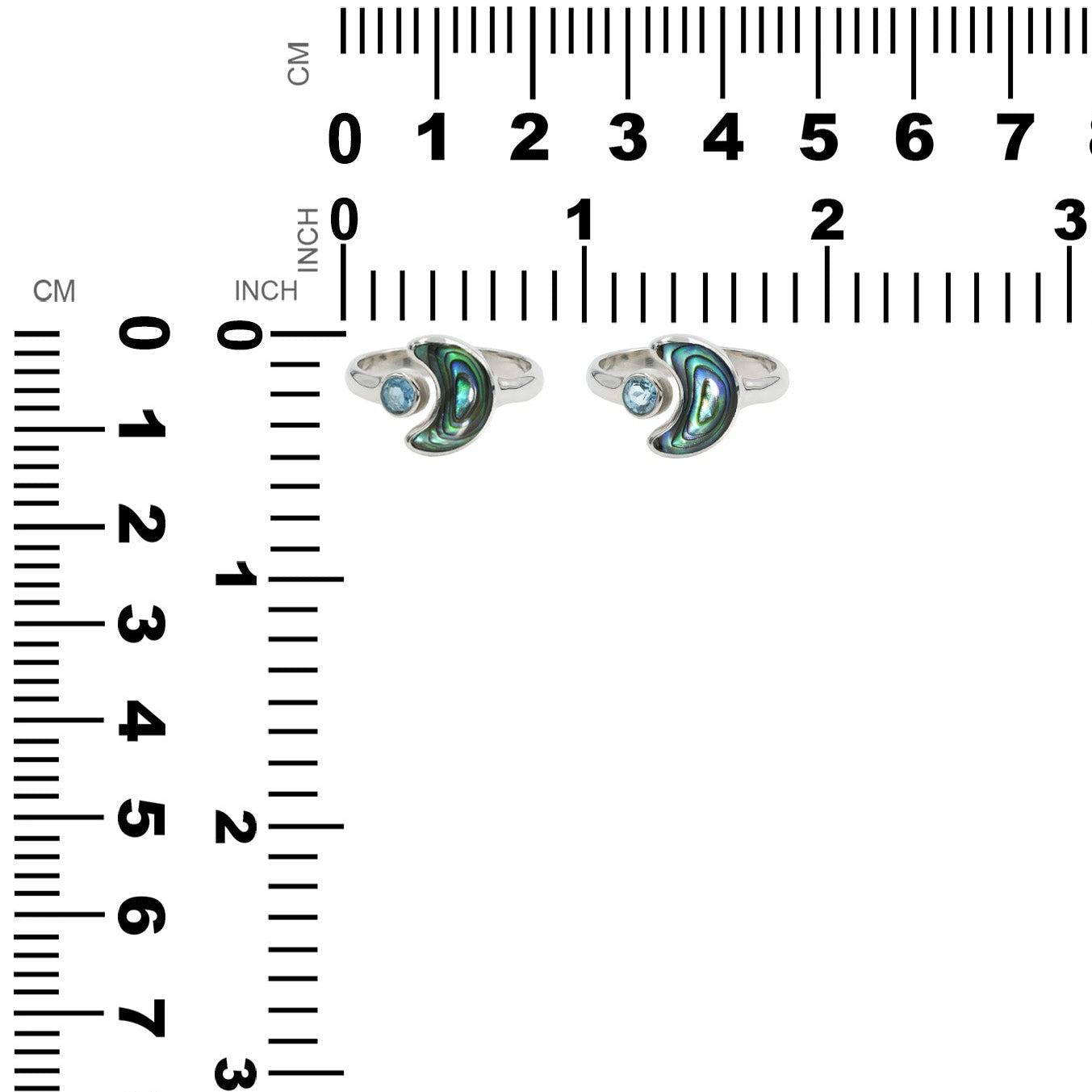 Starborn Abalone Shell Crescent Moon Ring with Faceted Blue Topaz Accent in Sterling Silver