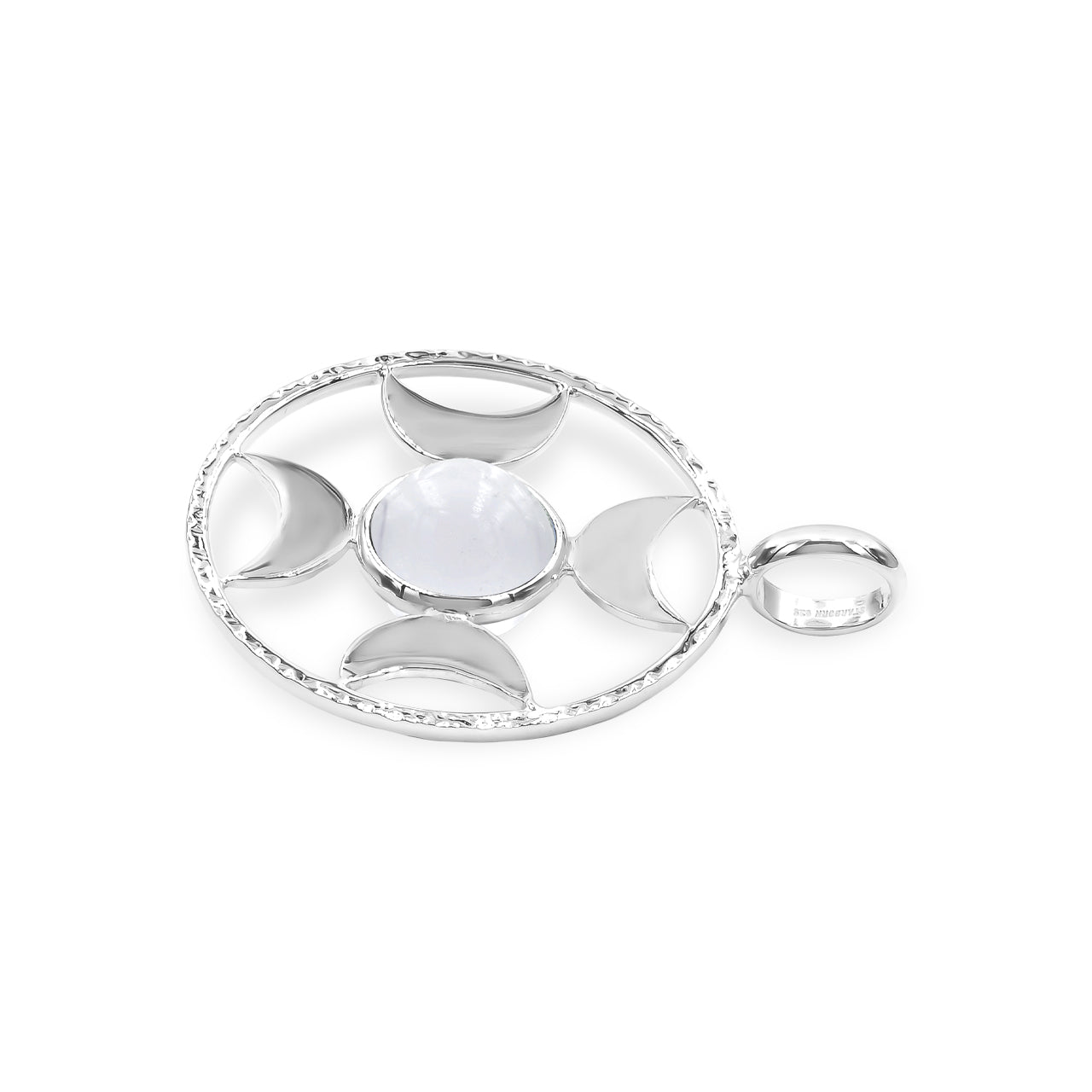 Starborn Moon Quartz/Girasol Sphere Directional Crescent Moon Pendant in Sterling Silver