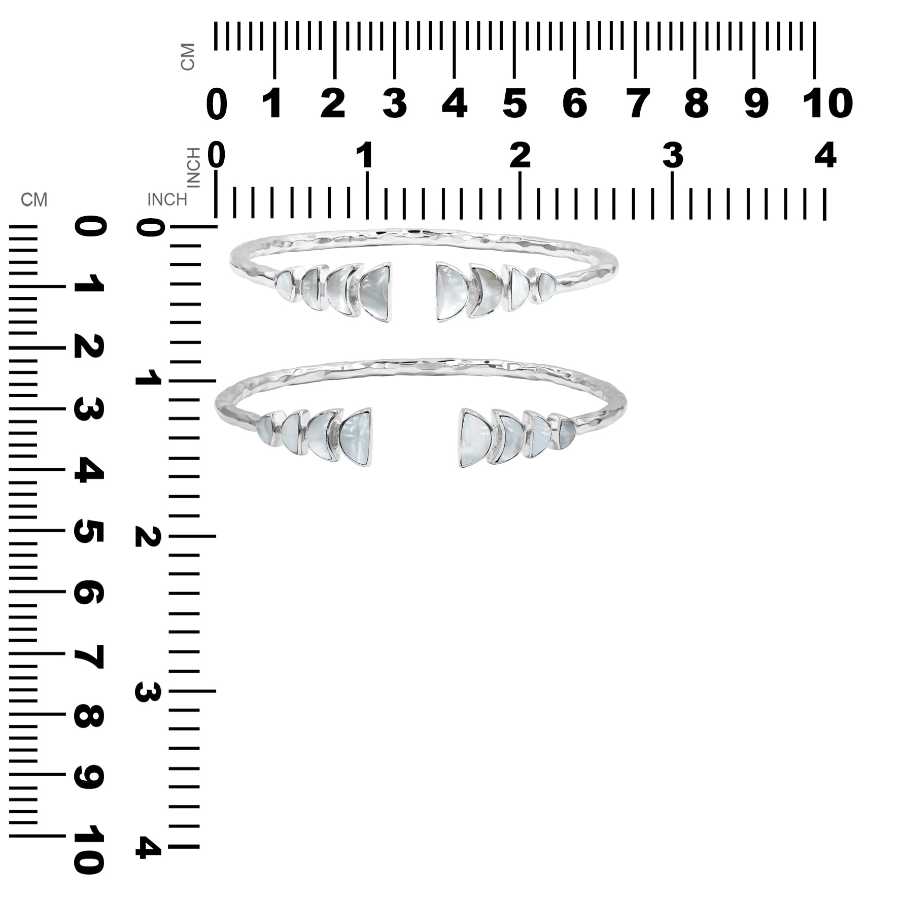 Starborn Mother of Pearl with Partial Lunar Eclipse Design Open Bangle Bracelet in Sterling Silver