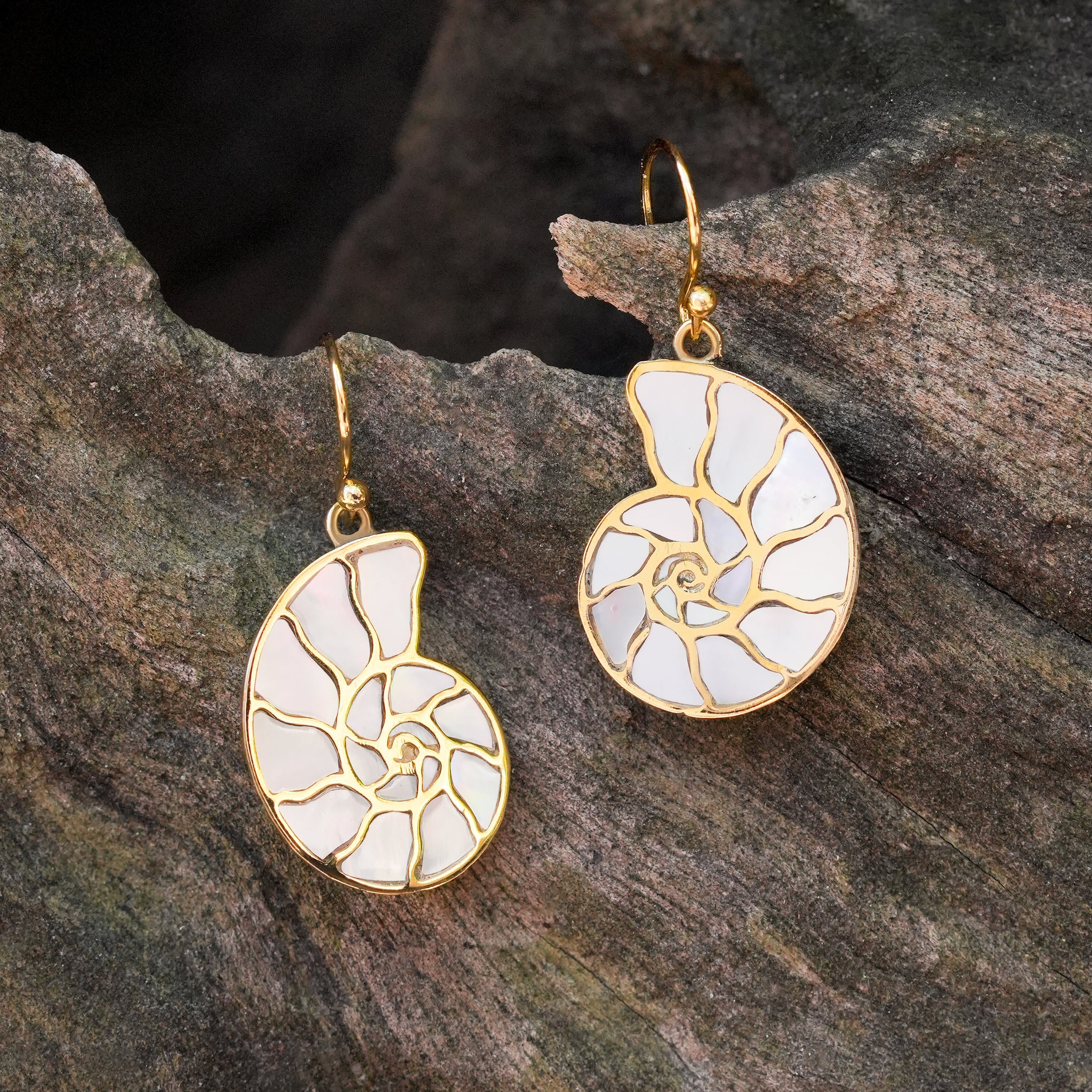 Starborn Nautilus Ammonite with Mother of Pearl Inlay Earring