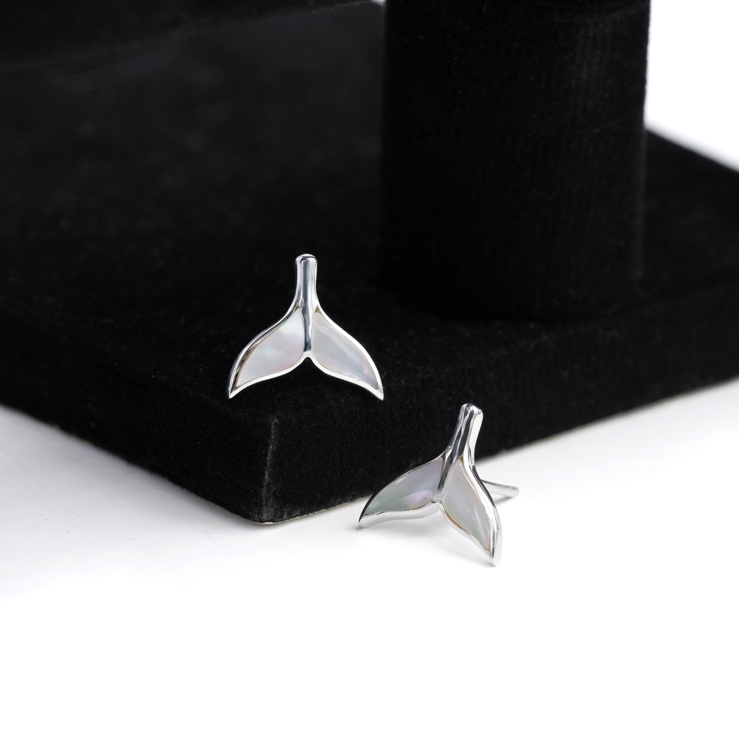 Starborn Whale Tail Gemstone Inlay Post Earrings in Sterling Silver - Extra Small