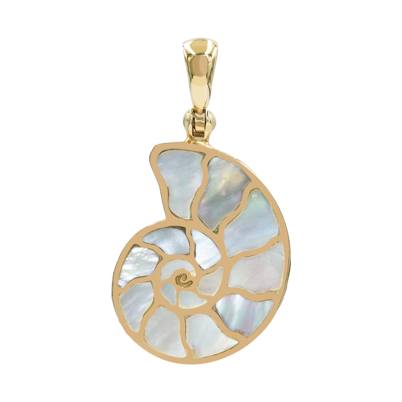 Starborn Mother of Pearl Inlay Nautilus Ammonite Pendant in Sterling Silver