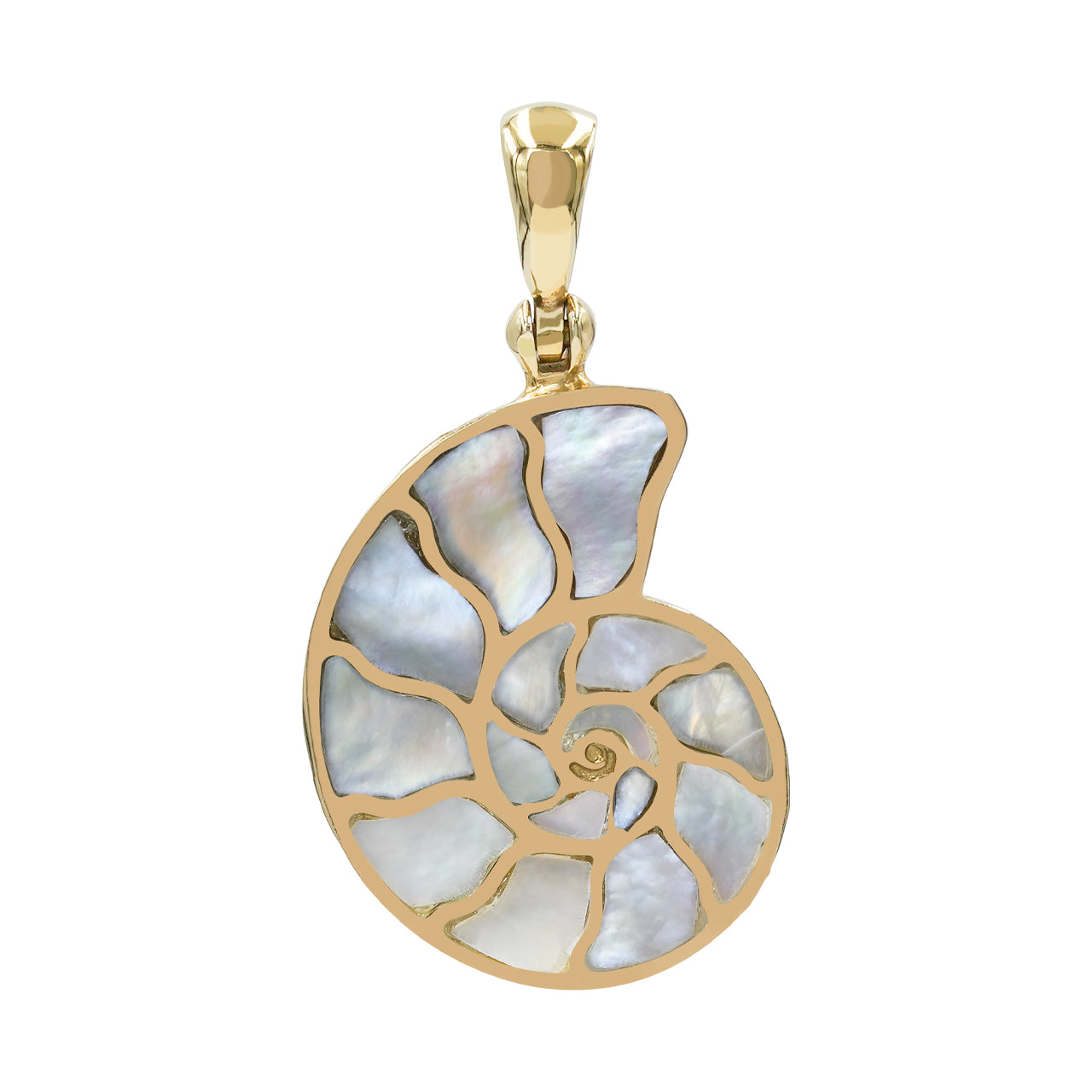 Starborn Mother of Pearl Inlay Nautilus Ammonite Pendant in Sterling Silver
