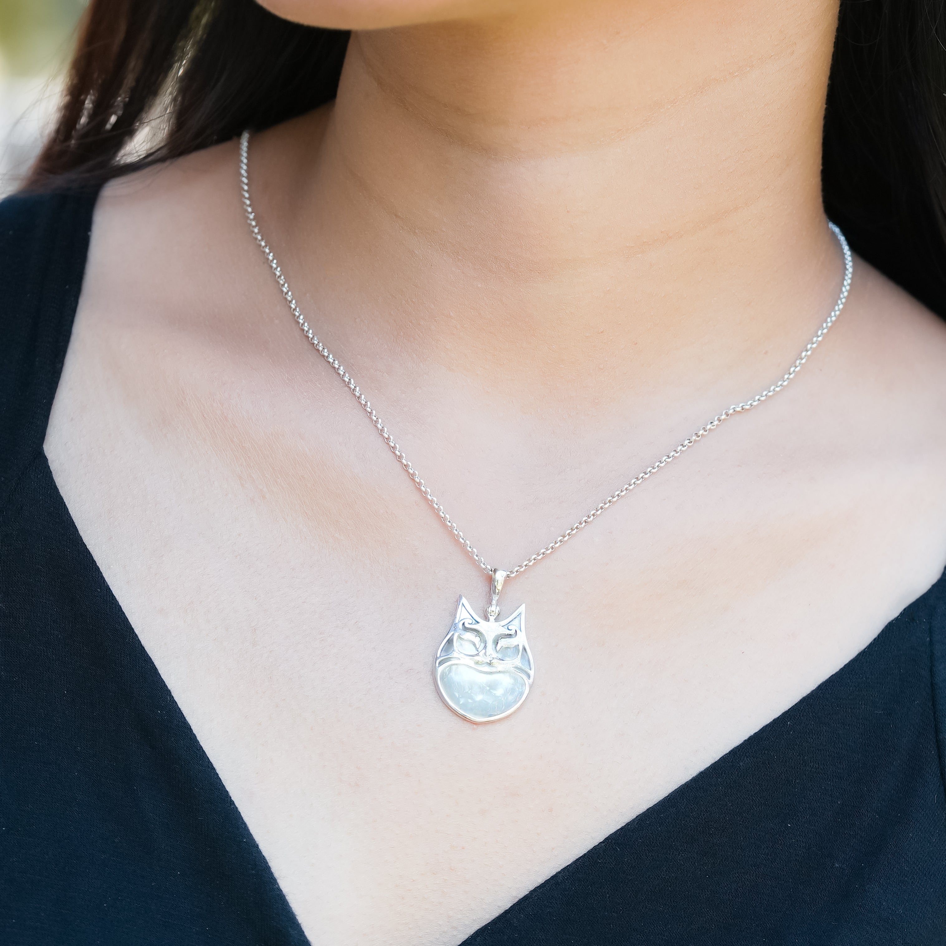 Starborn Gemstones within Cat Mask Pendant in Sterling Silver
