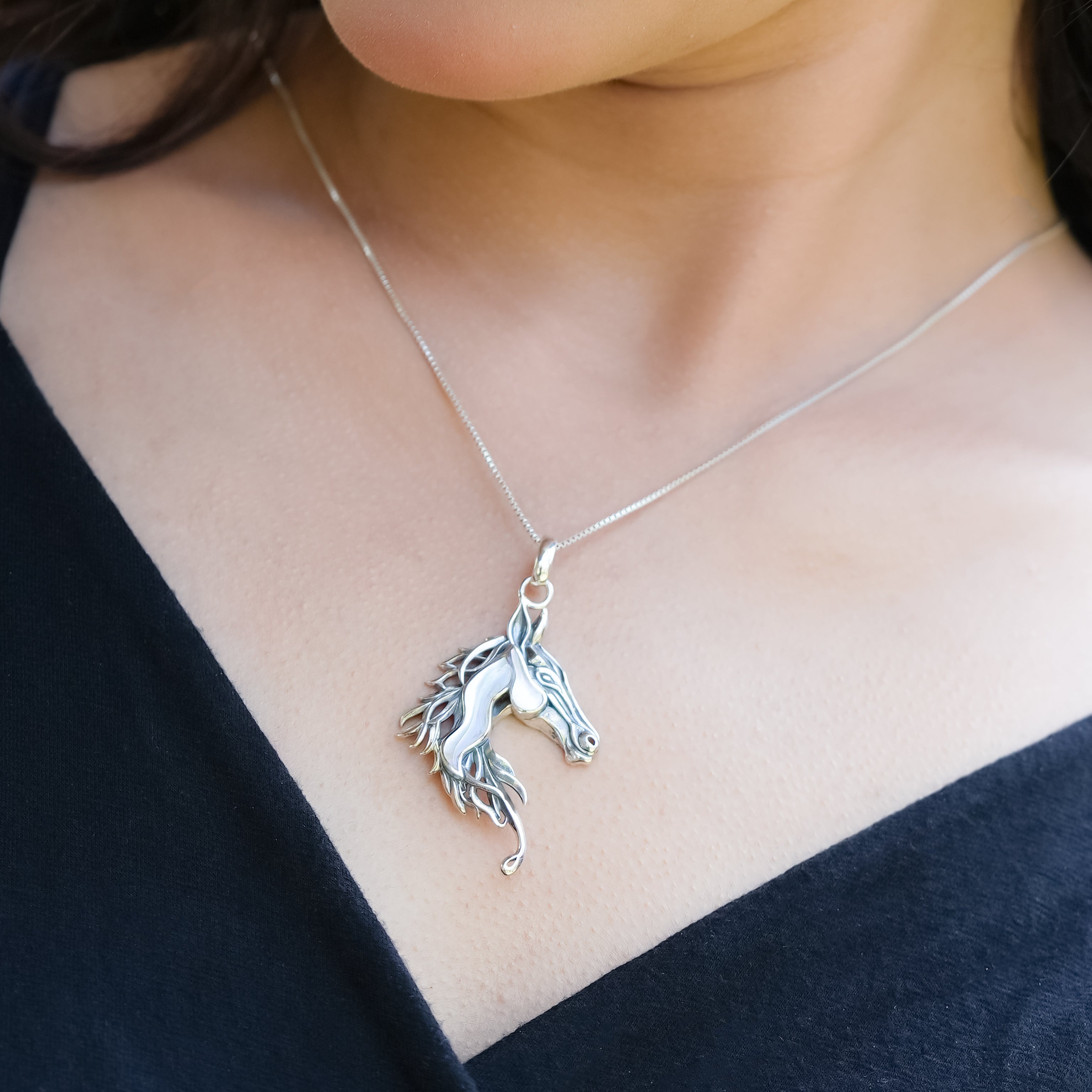 Starborn Gemstones Horse Head Pendant in Sterling Silver