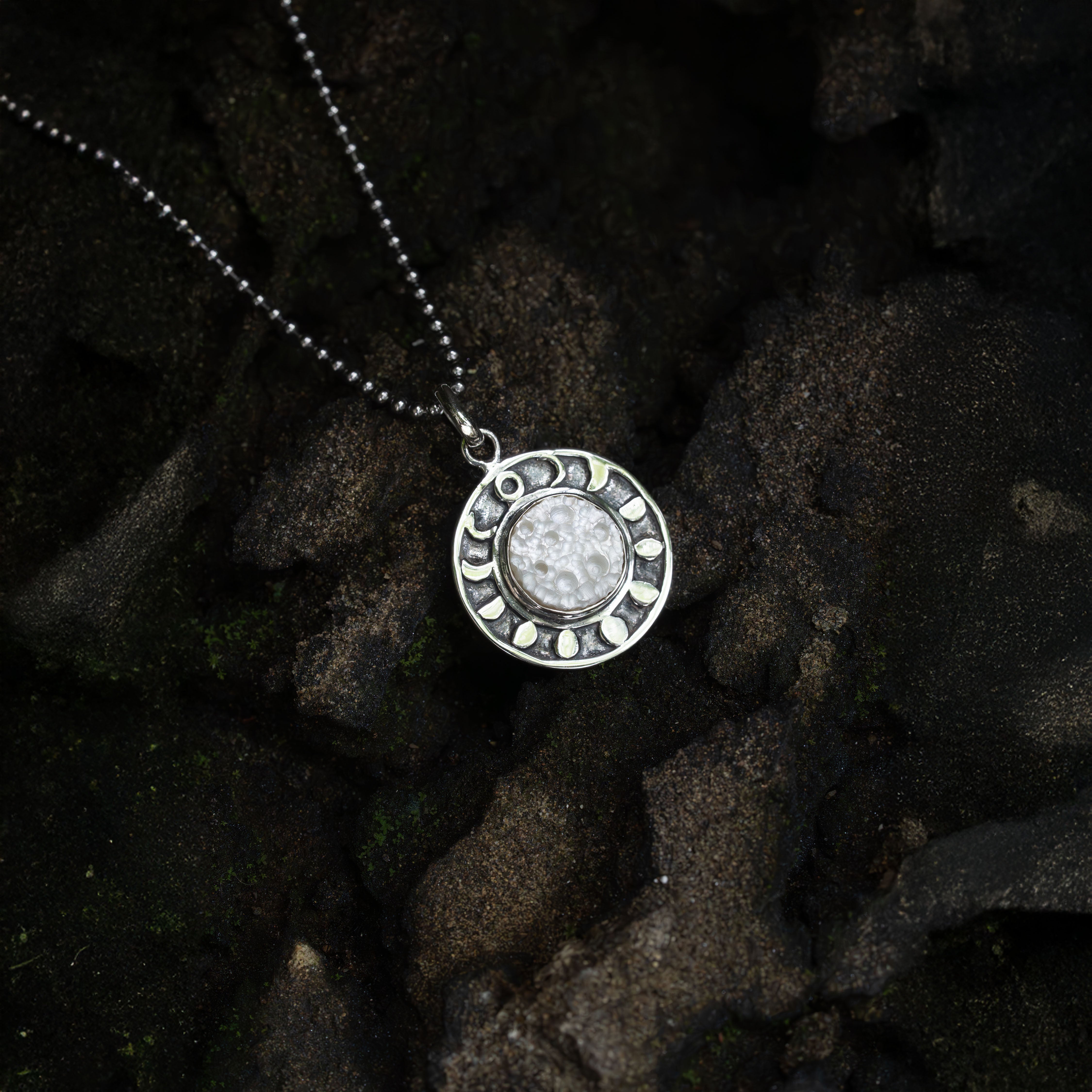 Starborn Mother of Pearl Moon Phases Pendant in Sterling Silver