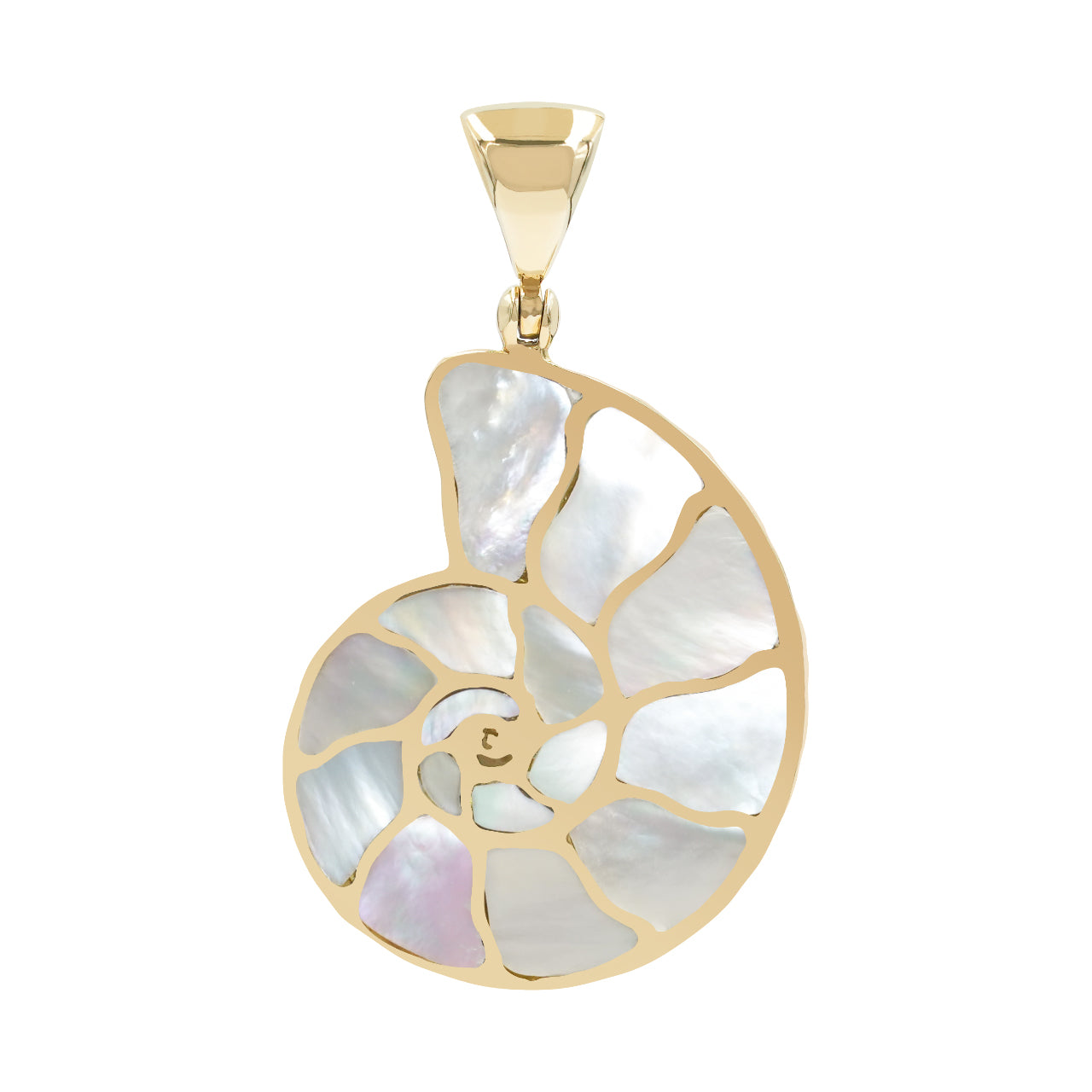 Starborn Mother of Pearl Inlay Nautilus Ammonite Pendant in Sterling Silver
