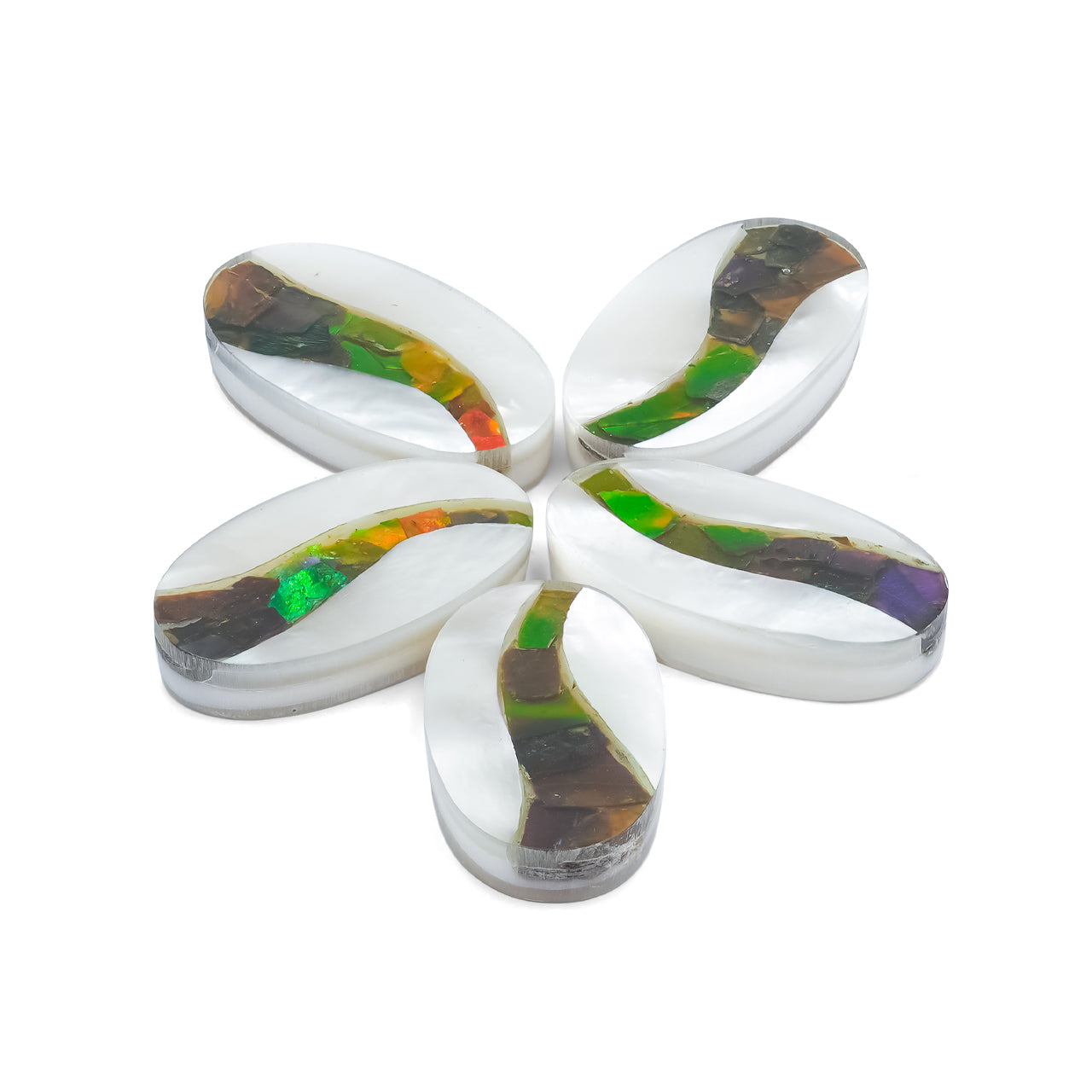 Mother of Pearl and Ammolite Inlay Oval Cabochon 28 x 18 mm