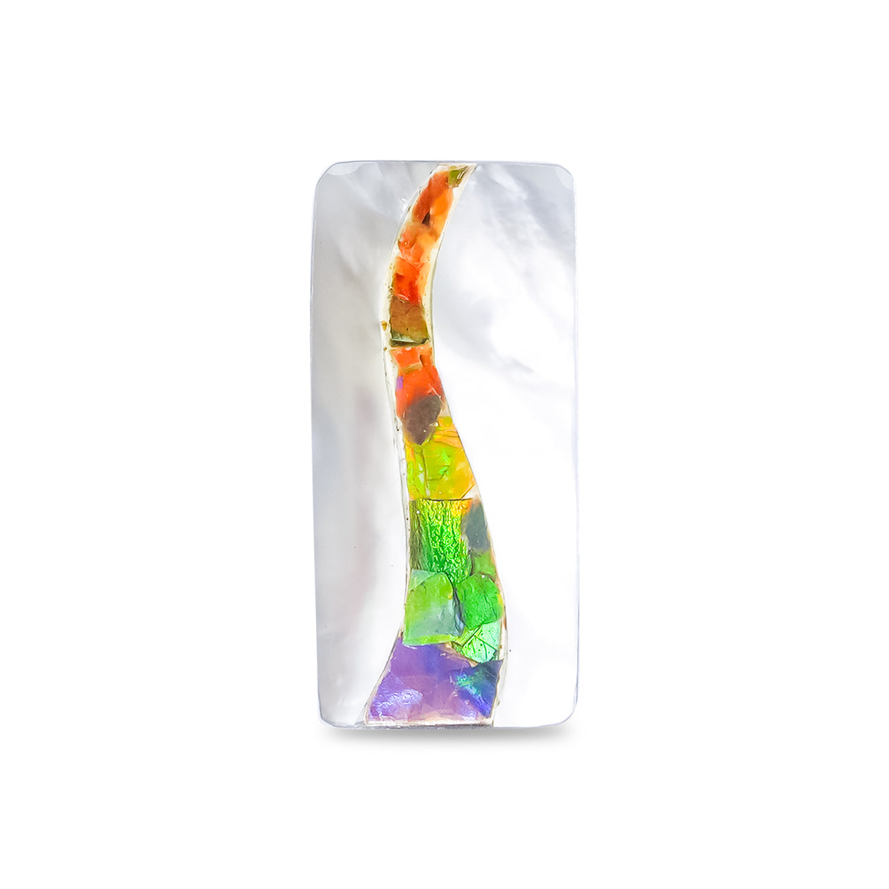 Mother of Pearl and Ammolite Inlay Rectangle Cabochon 28x13 mm