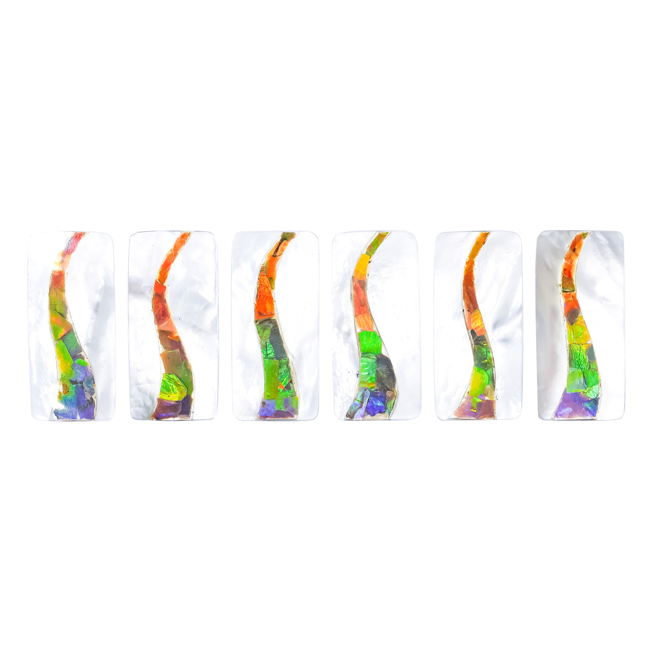 Mother of Pearl and Ammolite Inlay Rectangle Cabochon 28x13 mm