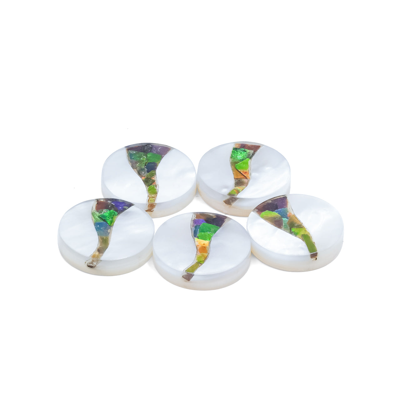 Starborn Round 18 mm Cabochon Mother of Pearl with Ammolite Inlay - 1 Piece