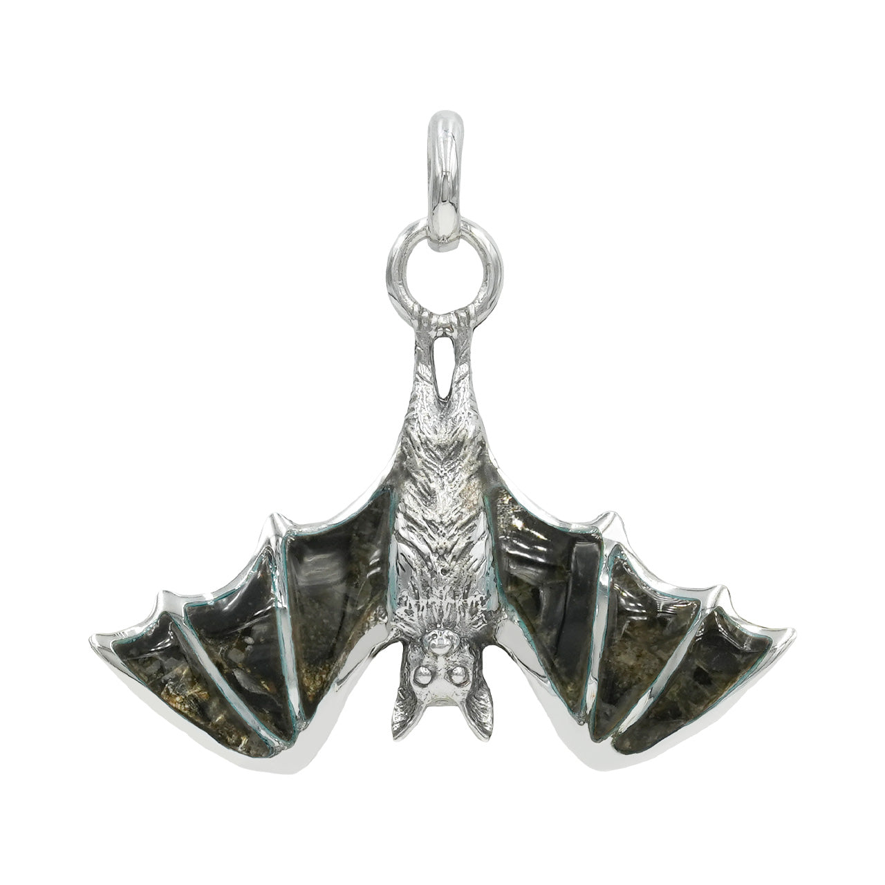 Starborn Black Muscovite Hanging Bat Pendant in Sterling Silver