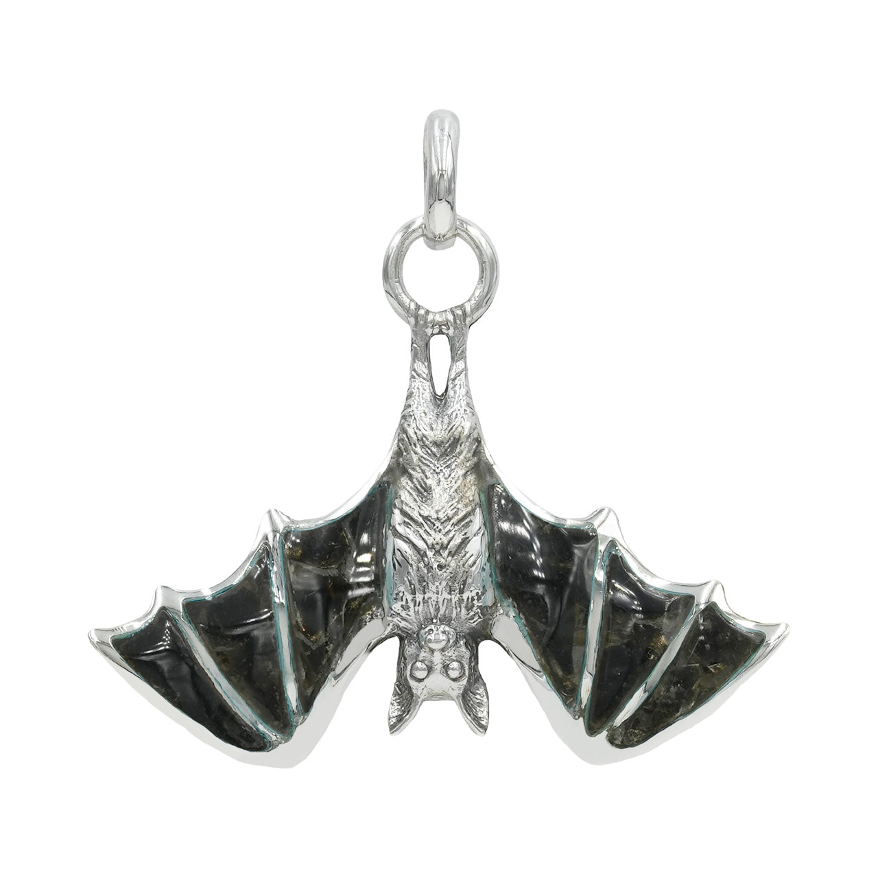 Starborn Black Muscovite Hanging Bat Pendant in Sterling Silver