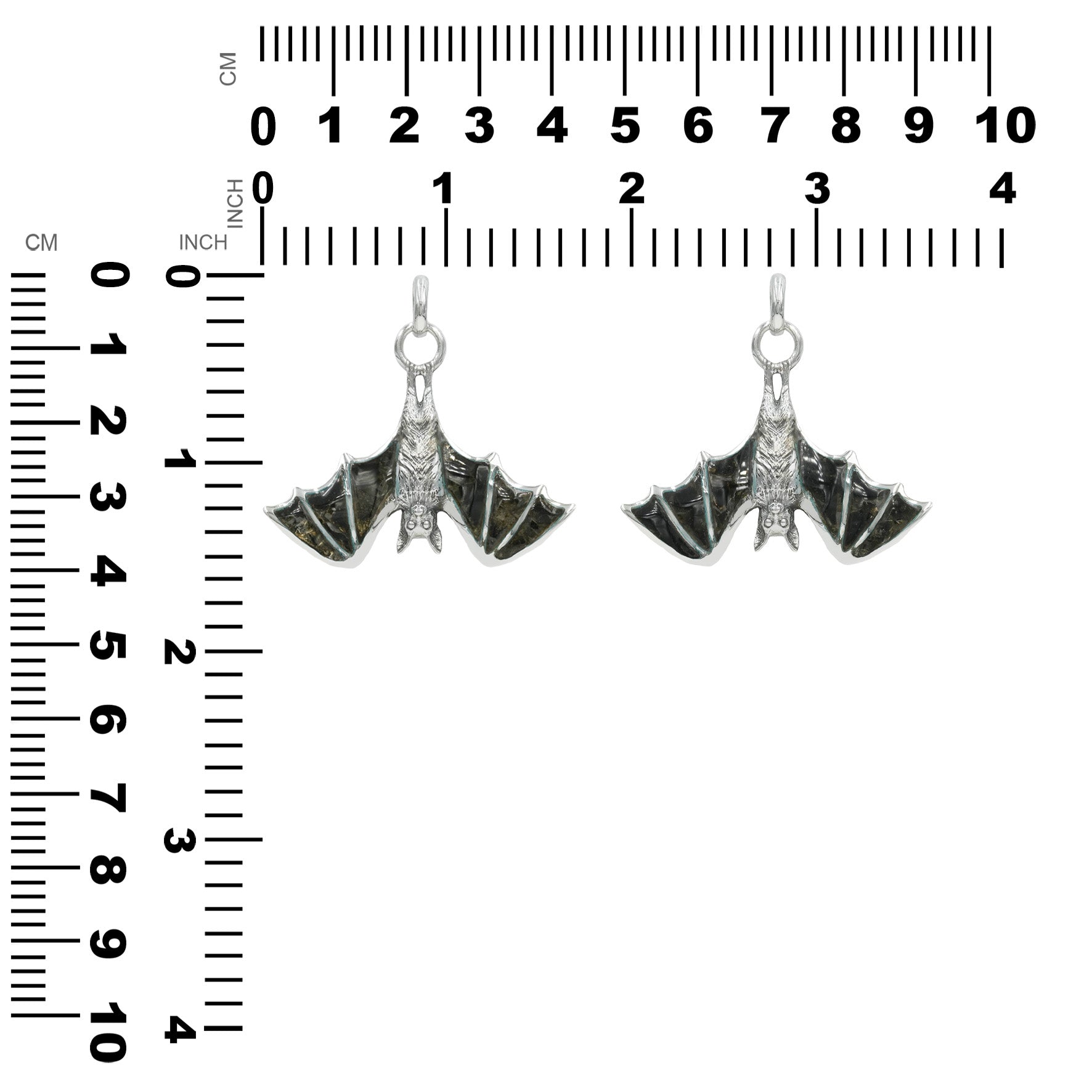 Starborn Black Muscovite Hanging Bat Pendant in Sterling Silver