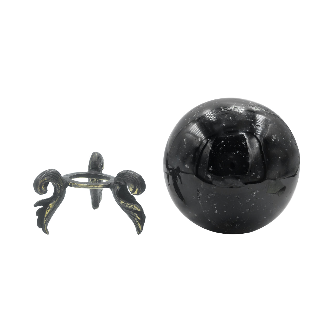 Starborn Obsidian Sphere Display with Brass Stand