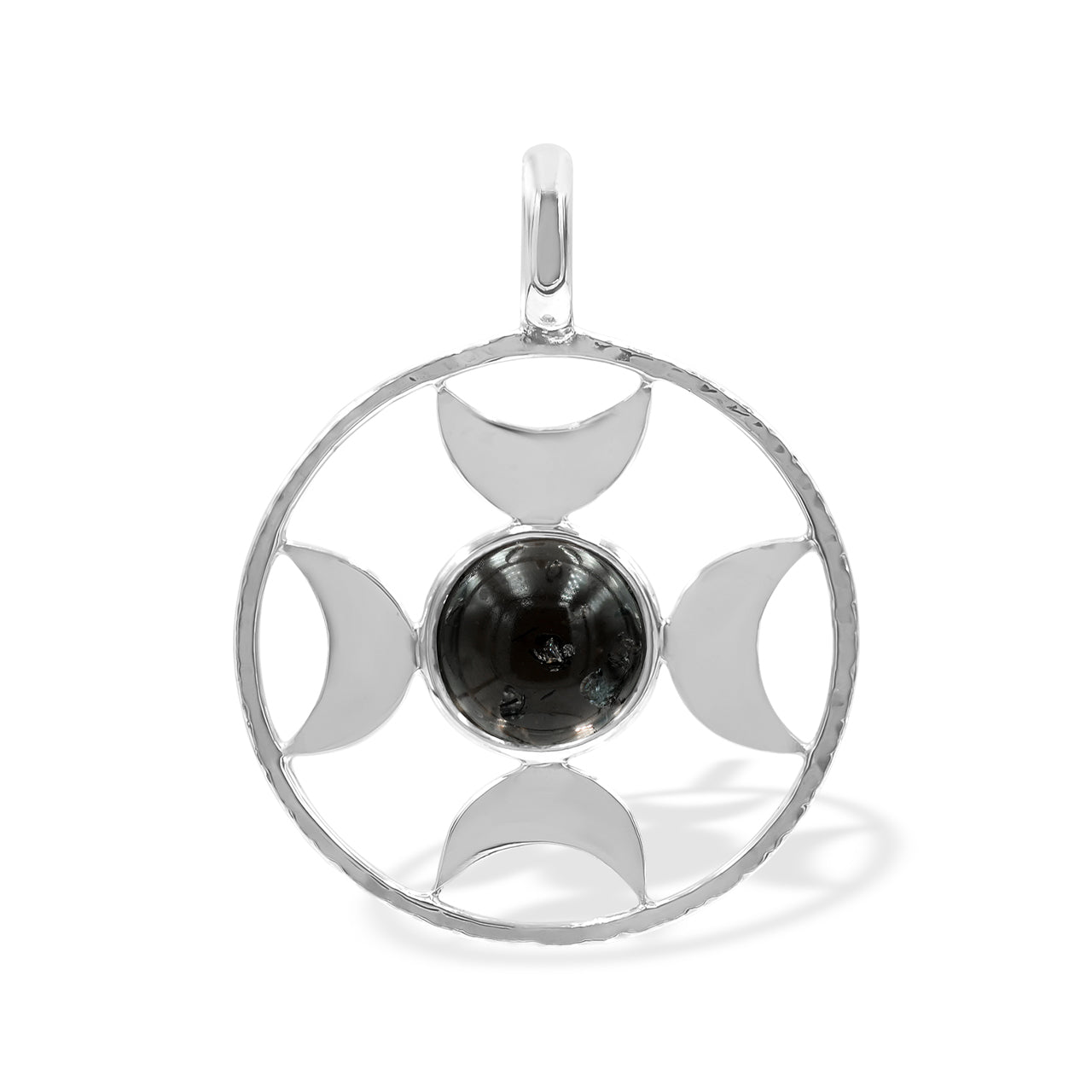 Starborn Galaxy Obsidian Sphere Directional Crescent Moon Pendant in Sterling Silver