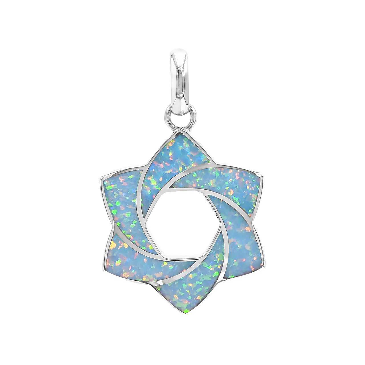 Colgante con forma de estrella de seis puntas y esfera de piedras preciosas en plata de ley