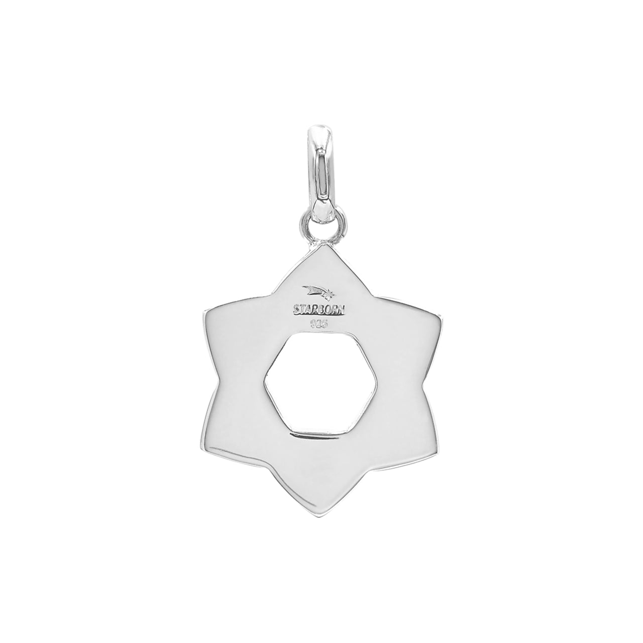 Colgante con forma de estrella de seis puntas y esfera de piedras preciosas en plata de ley