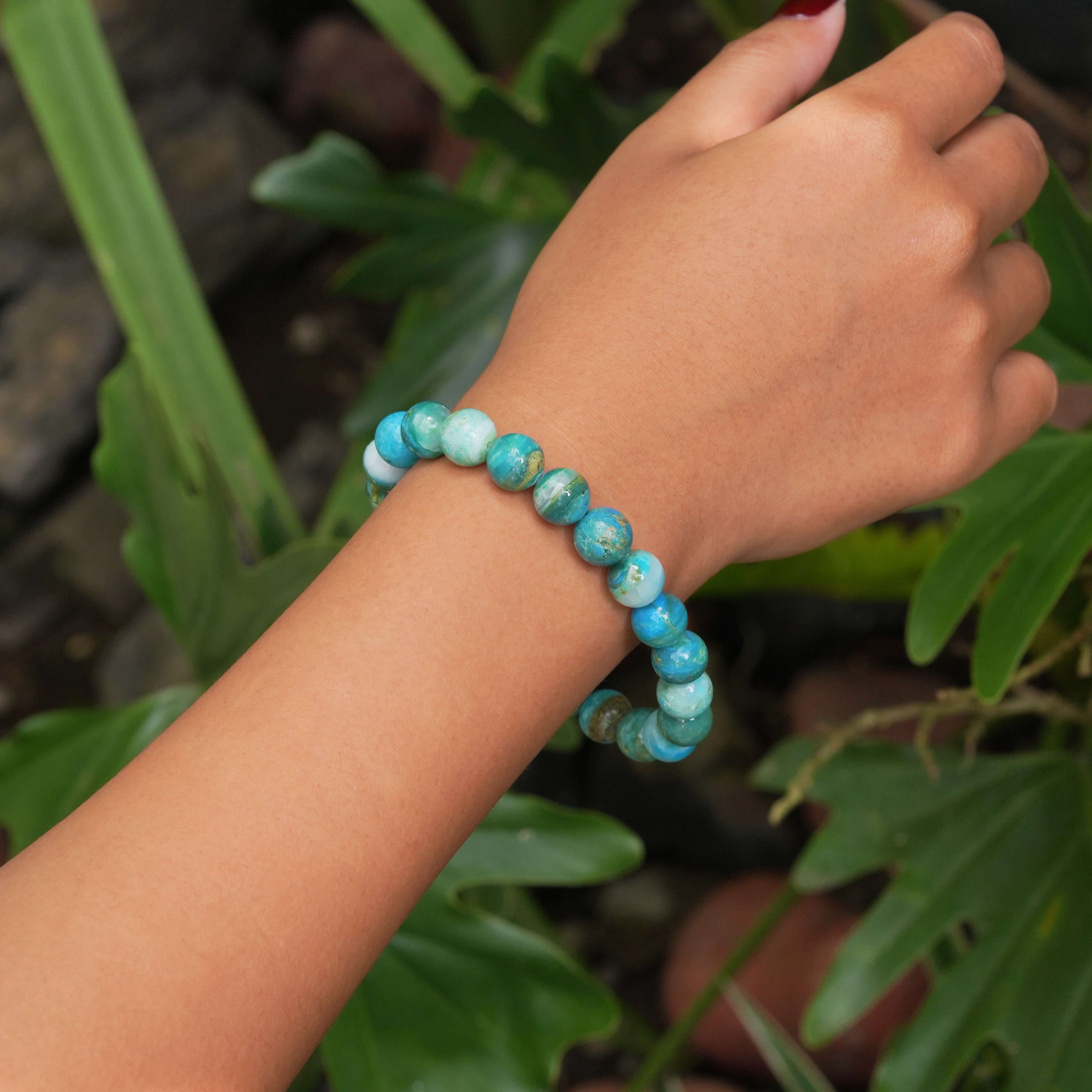 Pulsera elástica de cuentas de ópalo azul peruano Starborn