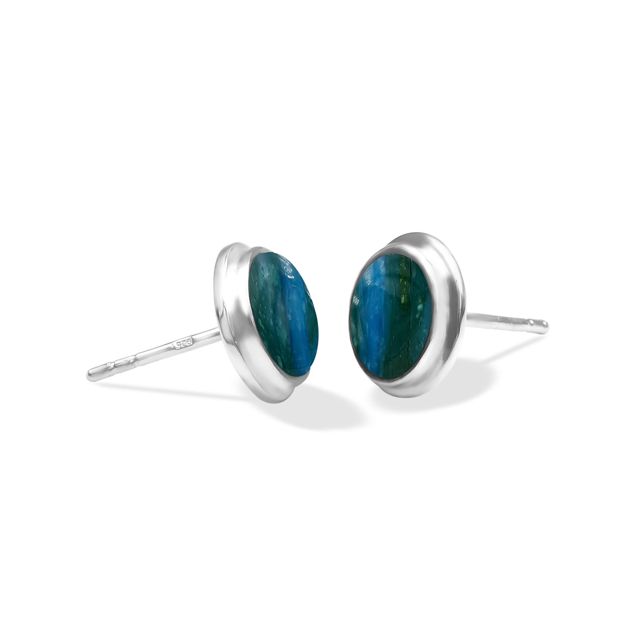 Starborn Gemstone Round 8mm Double Bezel Set Post Earrings in Sterling Silver